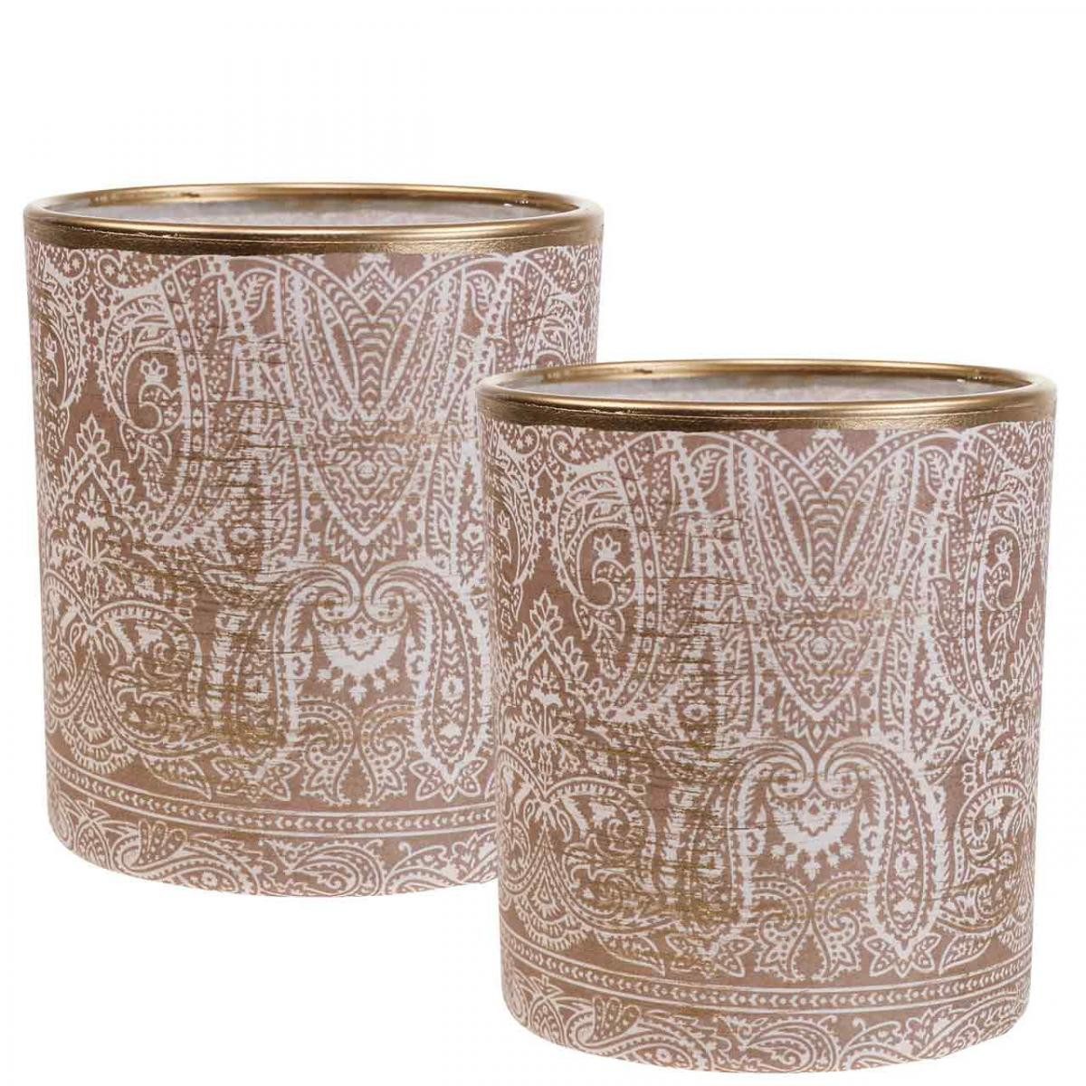 Windlicht Windlicht Glas Teelichthalter Paisley Design Dekoration Ø8cm H9cm 2er