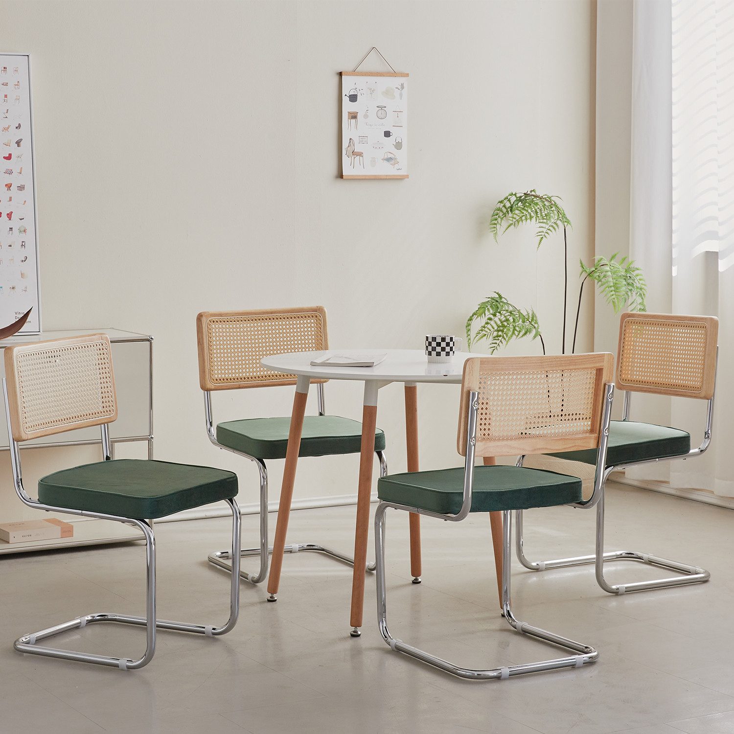 GrandCA HOME Esszimmerstuhl 2er/4er Set Esszimmerstuhl aus Rattan, Retro-Küchenstuhl (4 St), mit Kissen, 50 × 45 × 83 cm