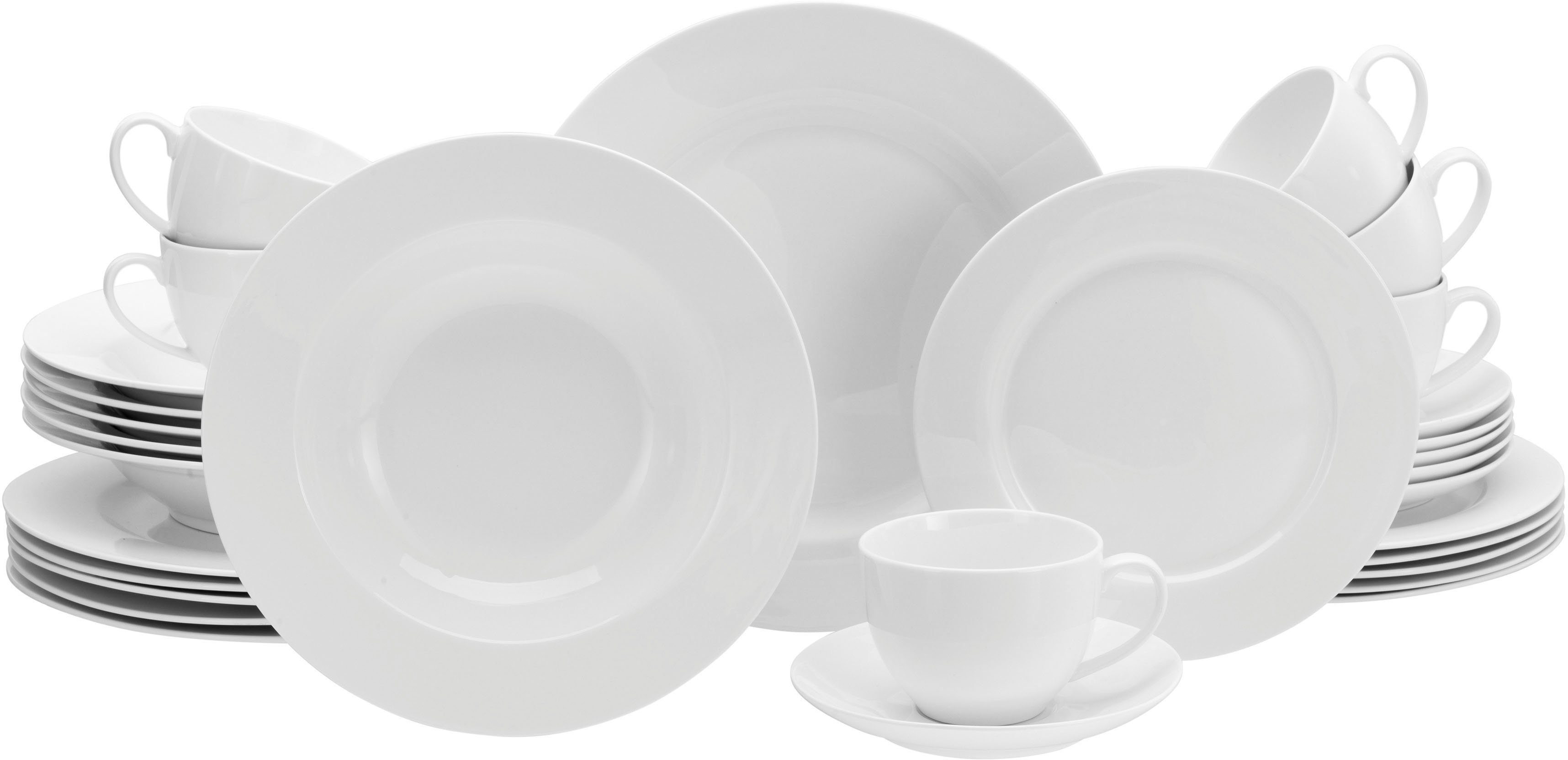 CreaTable Kombiservice Fleur Royal (30-tlg), 6 Personen, Porzellan, extrem dünn, leicht, lichtdurchlässig