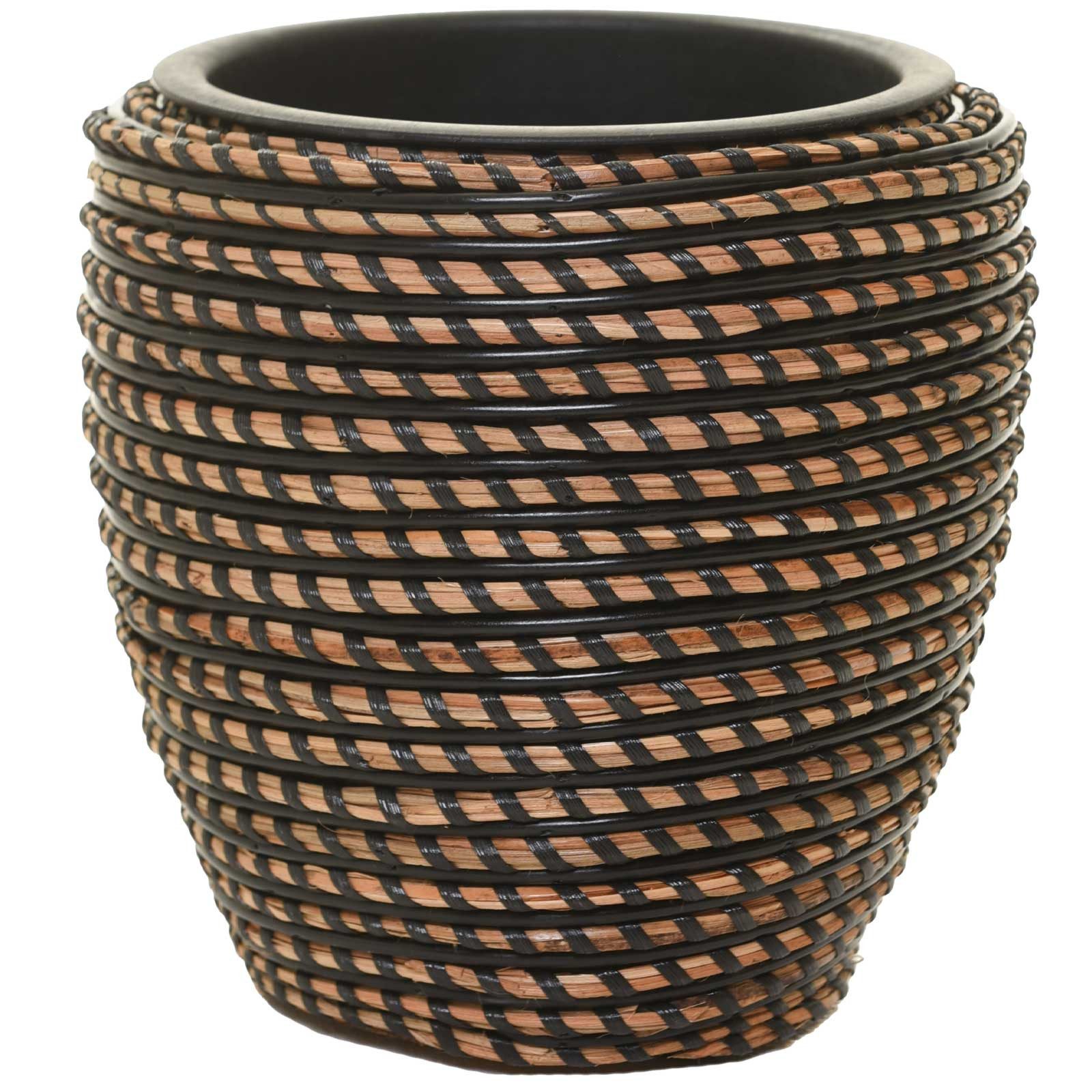 VIVANNO Blumentopf Rattan MASTELLO Rund - Schwarz Geflochten (1 St), 24x24 cm