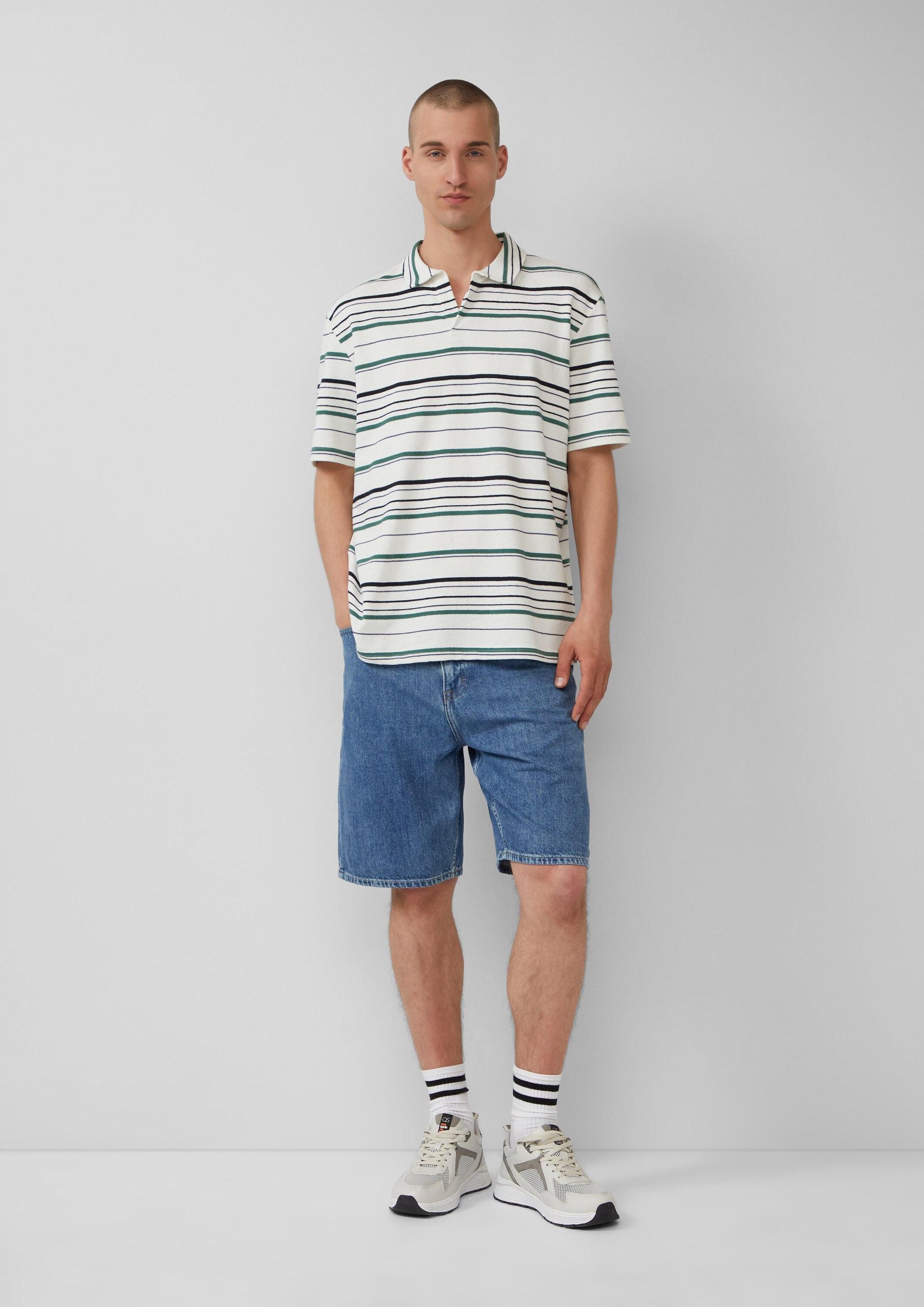 QS Kurzarmshirt Polo-Shirt Gestreiftes Polo-T-Shirt aus schwerem Jersey