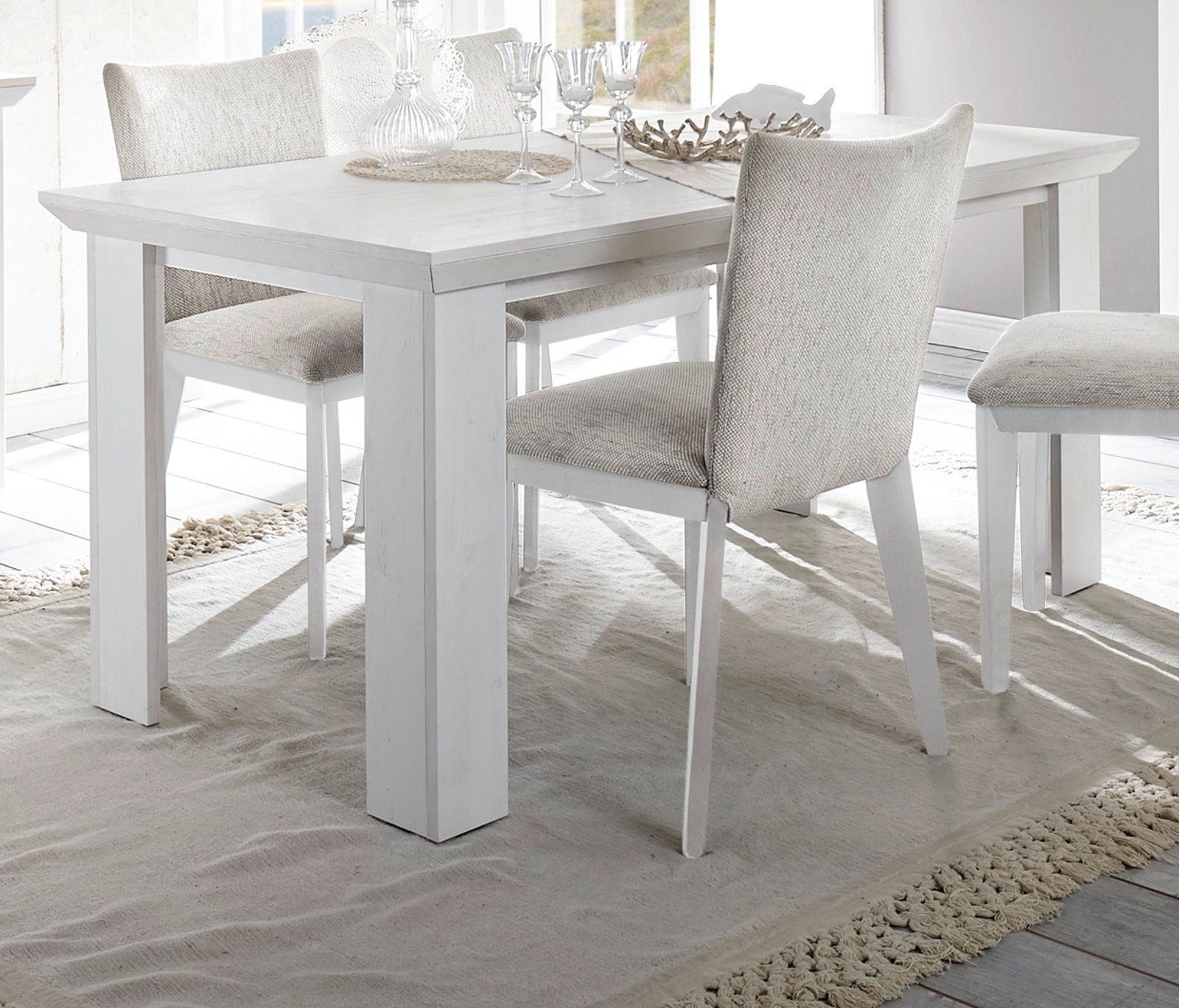 Furn.Design Esstisch Hooge (Küchentisch in Pinie weiß Landhaus, 160 x 90 cm)