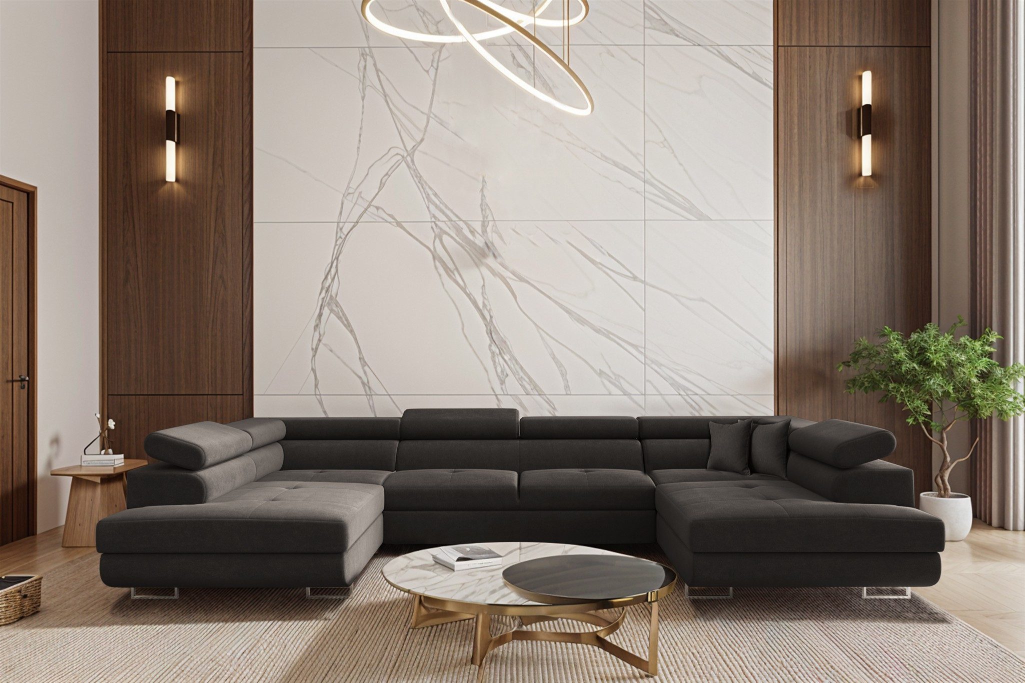 Fun Möbel Wohnlandschaft CARMELO Sofa in U-Form mit Schlaffunktion Stoff Nova, Rücken echt bezogen