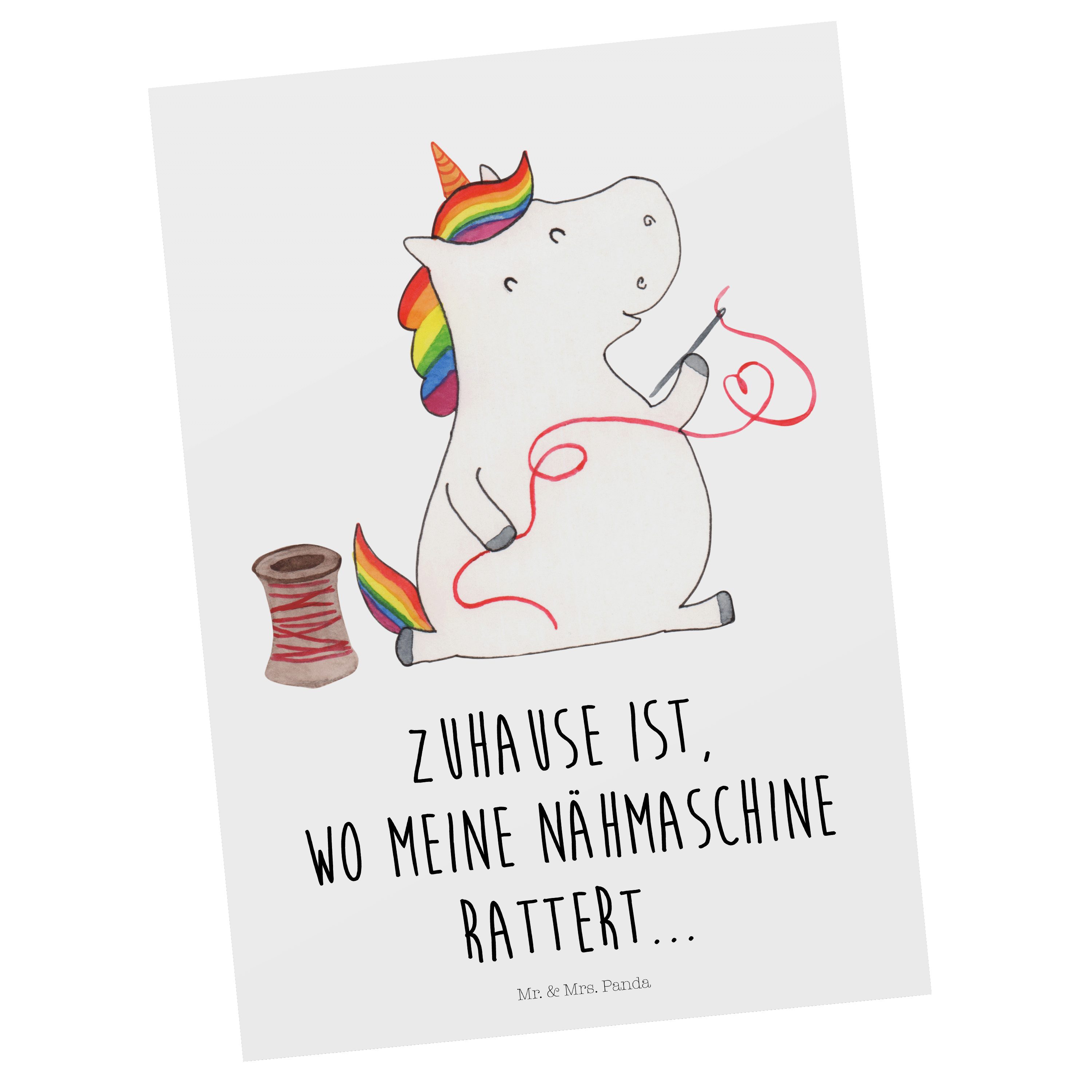 Mr. & Mrs. Panda Postkarte Einhorn Näherin - Weiß - Geschenk, Unicorn, Einhörner, Dankeskarte, G