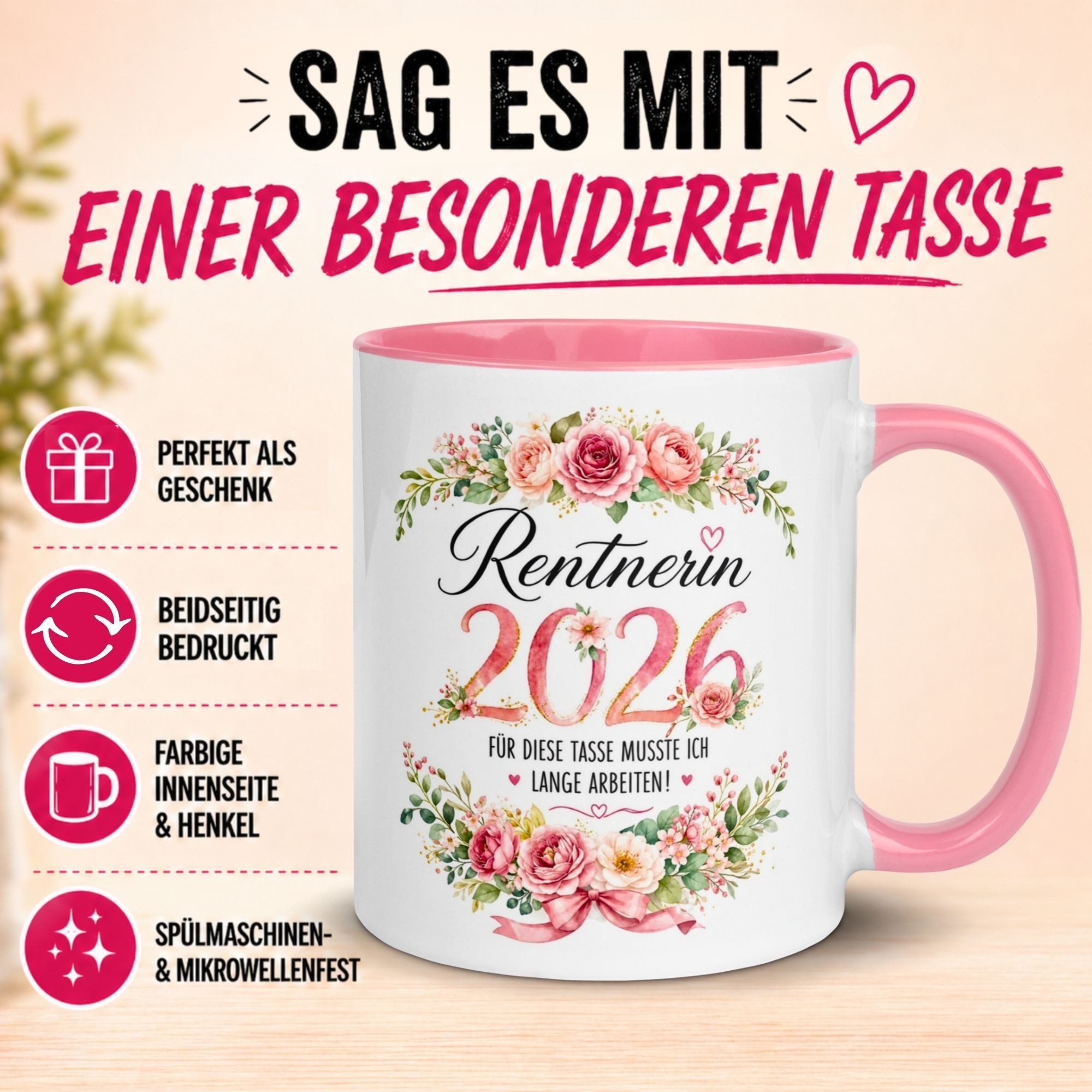 Momentals Tasse Rentnerin 2026 – Für die Tasse musste ich lange arbeiten – Rente Frau, Gratis Versand · Links-&Rechtshänder · Spülmaschinenfest