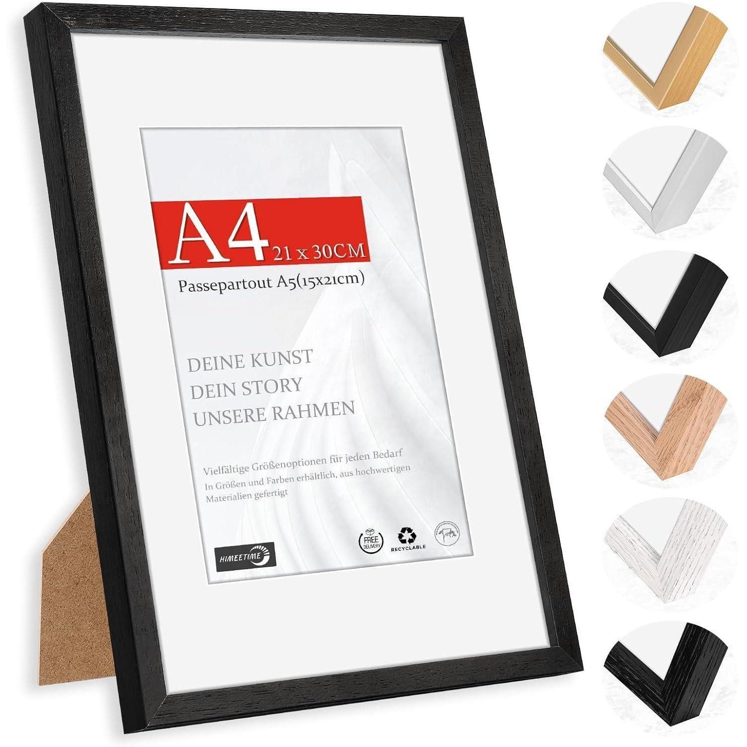 LuxusKollektion Bilderrahmen Bilderrahmen A4 21x29.7cm Schwarz Holz, Schwarz A4(21x29,7cm) 1x, (1 St)