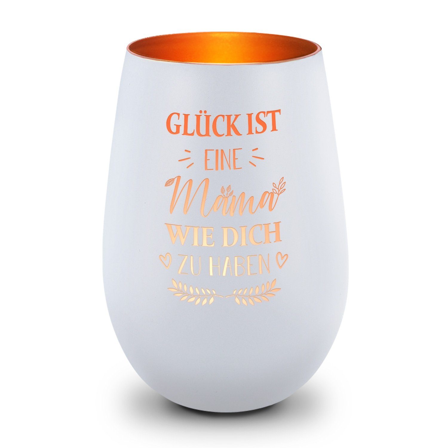 GRAVURZEILE Windlicht aus Glas mit Gravur - Glück ist eine Mama wie Dich zu haben - Deko (Weiß/Bronze), Geschenke für Frauen und Männer zum Geburtstag und weitere Anlässe