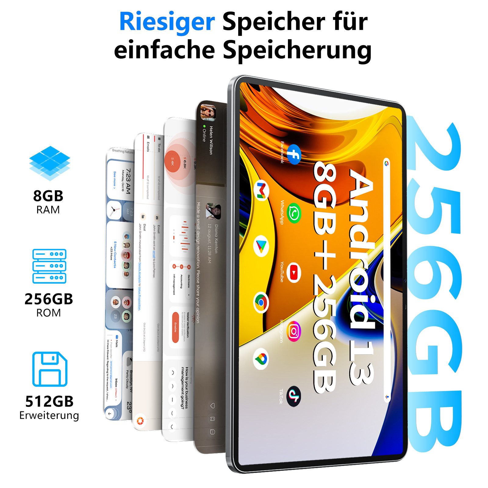 MENGHU 12-Zoll FHD Kinder-Tablet 256GB Andriod Octa Core Weihnachtsgeschenke Grafiktablett (11,97", 256 GB, Android 13, Telefonfunktion)