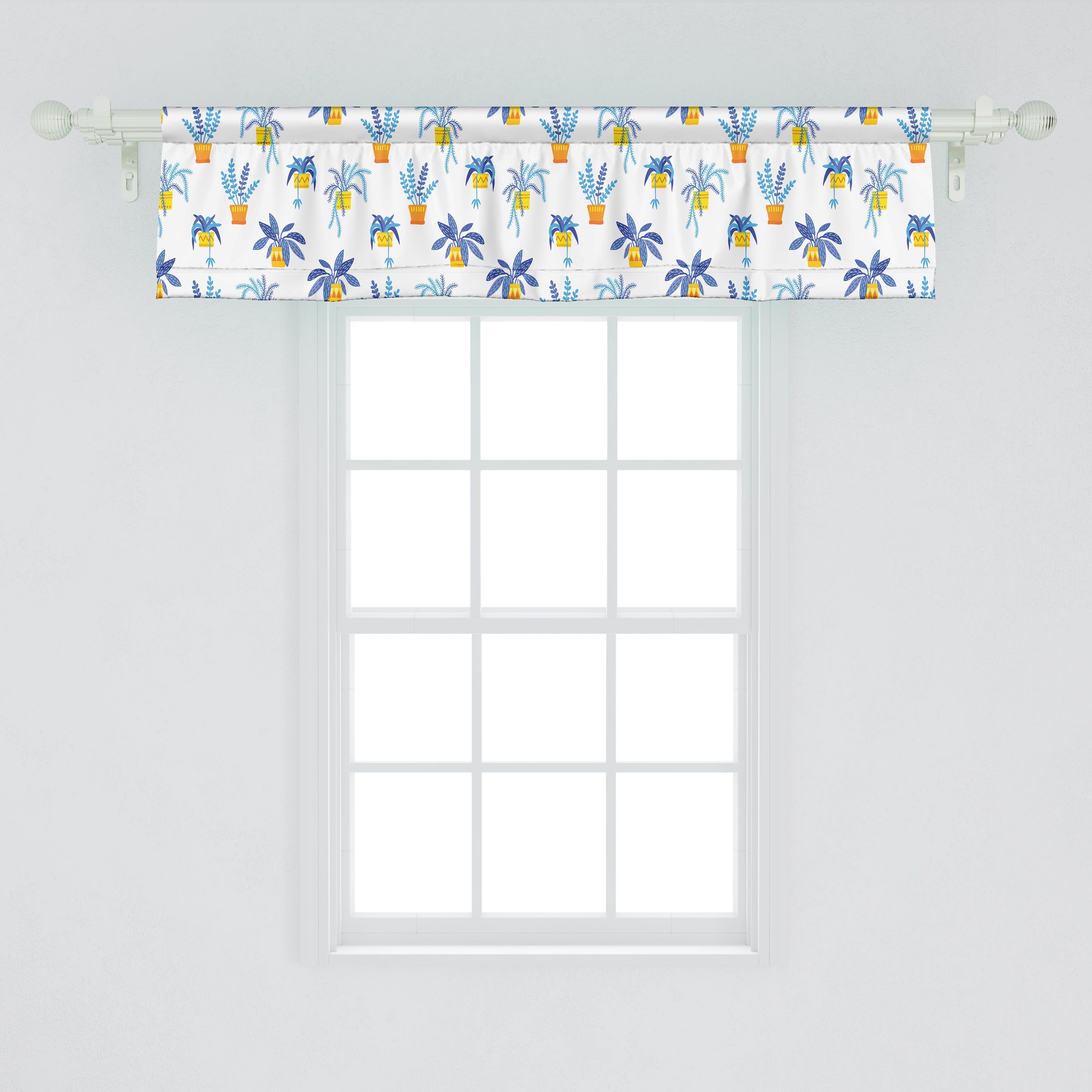 Scheibengardine Vorhang Volant für Küche in Pflanzen Schlafzimmer Stangentasche, Verschiedene Dekor Töpfen Abakuhaus, Botanisch Microfaser, mit