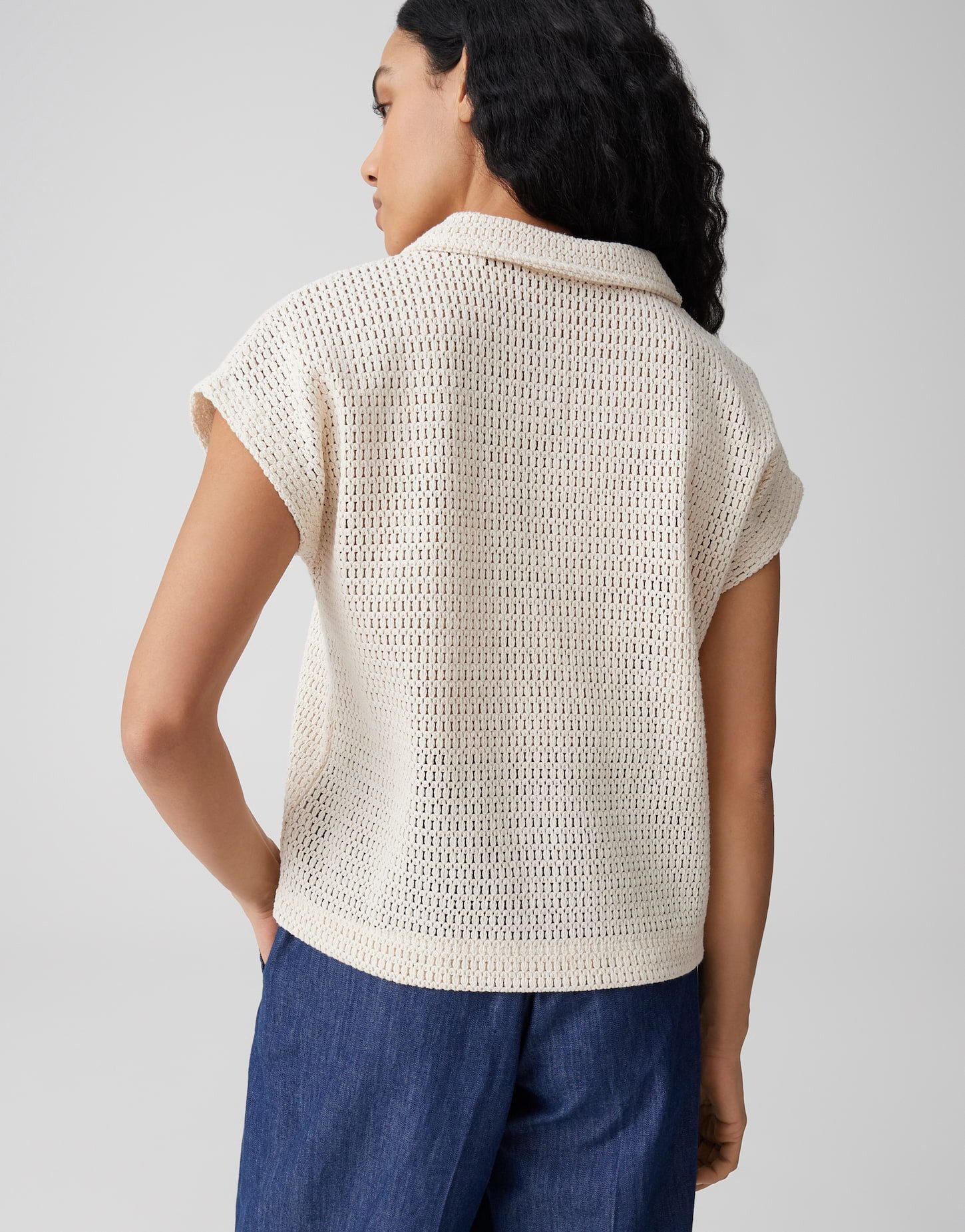 OPUS Poloshirt Somona aus Jersey mit Crochet Optik Lochstrickmuster, leichte Transparenz, weicher Griff, Casual