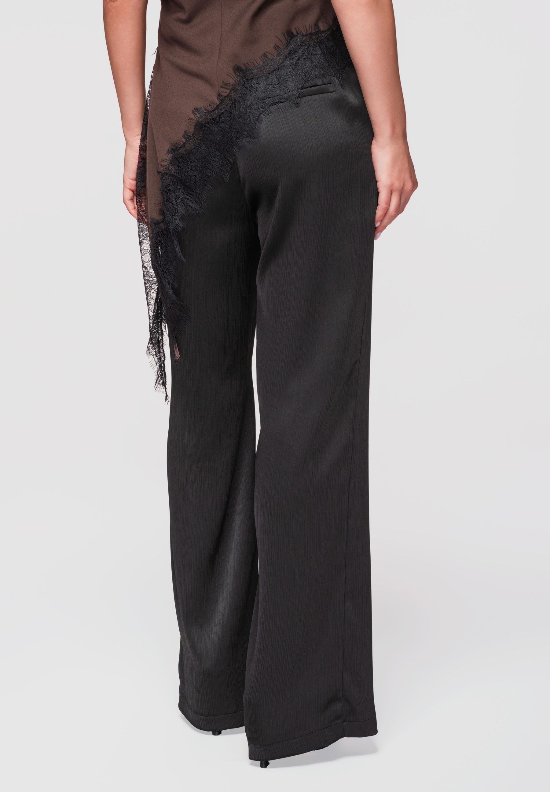 OMBRE Palazzohose Damen Stoffhose Weites Bein Elegant Schwarz L (kein Set, 1-tlg) Leichte, strukturierte Stoffhose mit Satin-Finish