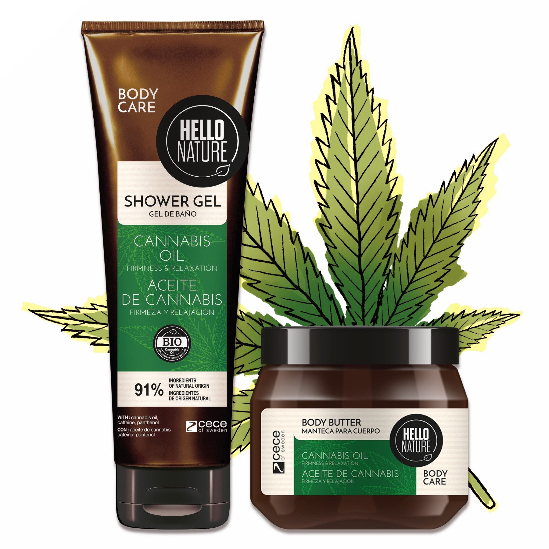 Hello Nature Hautpflege-Set Körperpflege Hanföl Cannabis Set Duschgel Body Butter Balm Öl, Körperpflege, Hello Nature, Cannabis, Hanf Öl