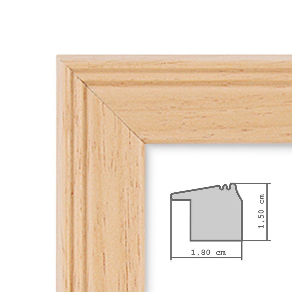 Bilderrahmen Schmal Massivholz Landhaus-Stil im Set Natur PHOTOLINI 3er