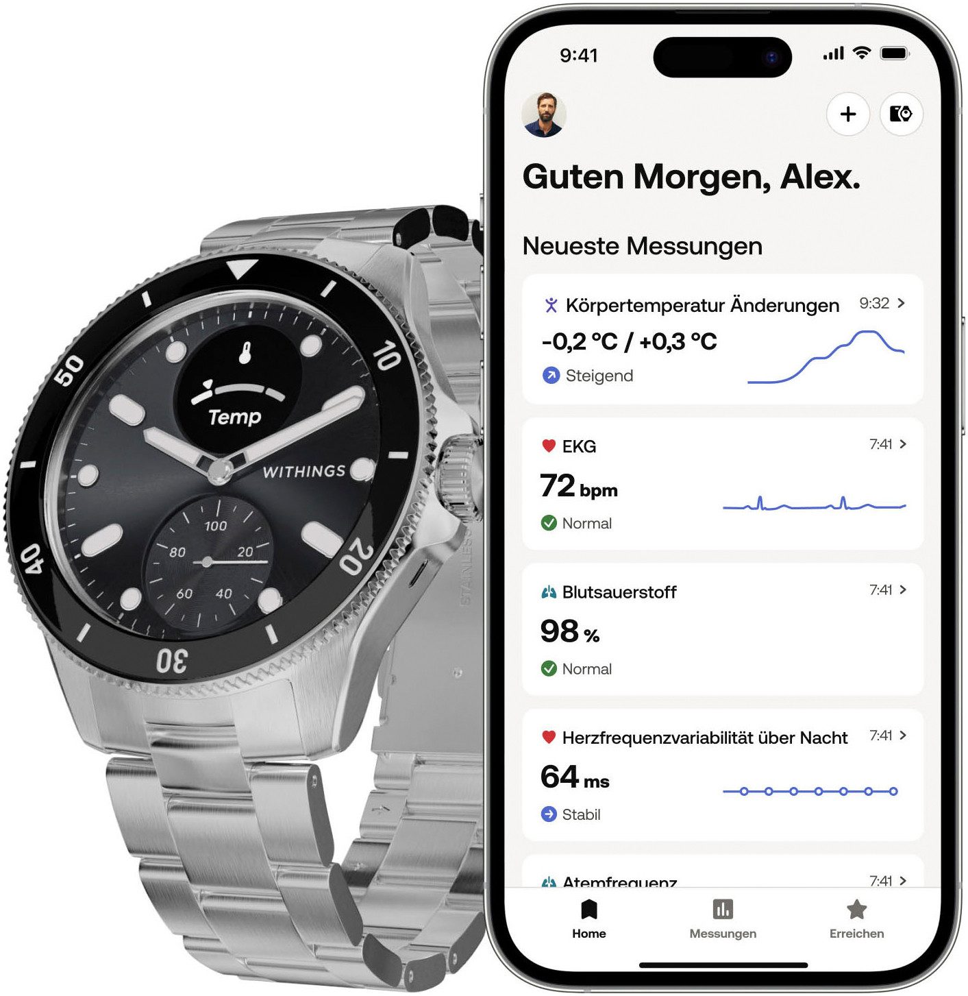 Withings ScanWatch Nova 42mm, bis 35 Tage Akku, Wasserdicht bis 100 M Smartwatch (1.6 cm/0.63 Zoll), luxuriöse Hybrid-Smartwatch mit Fitnesstracking u, Gesundheitsmessung