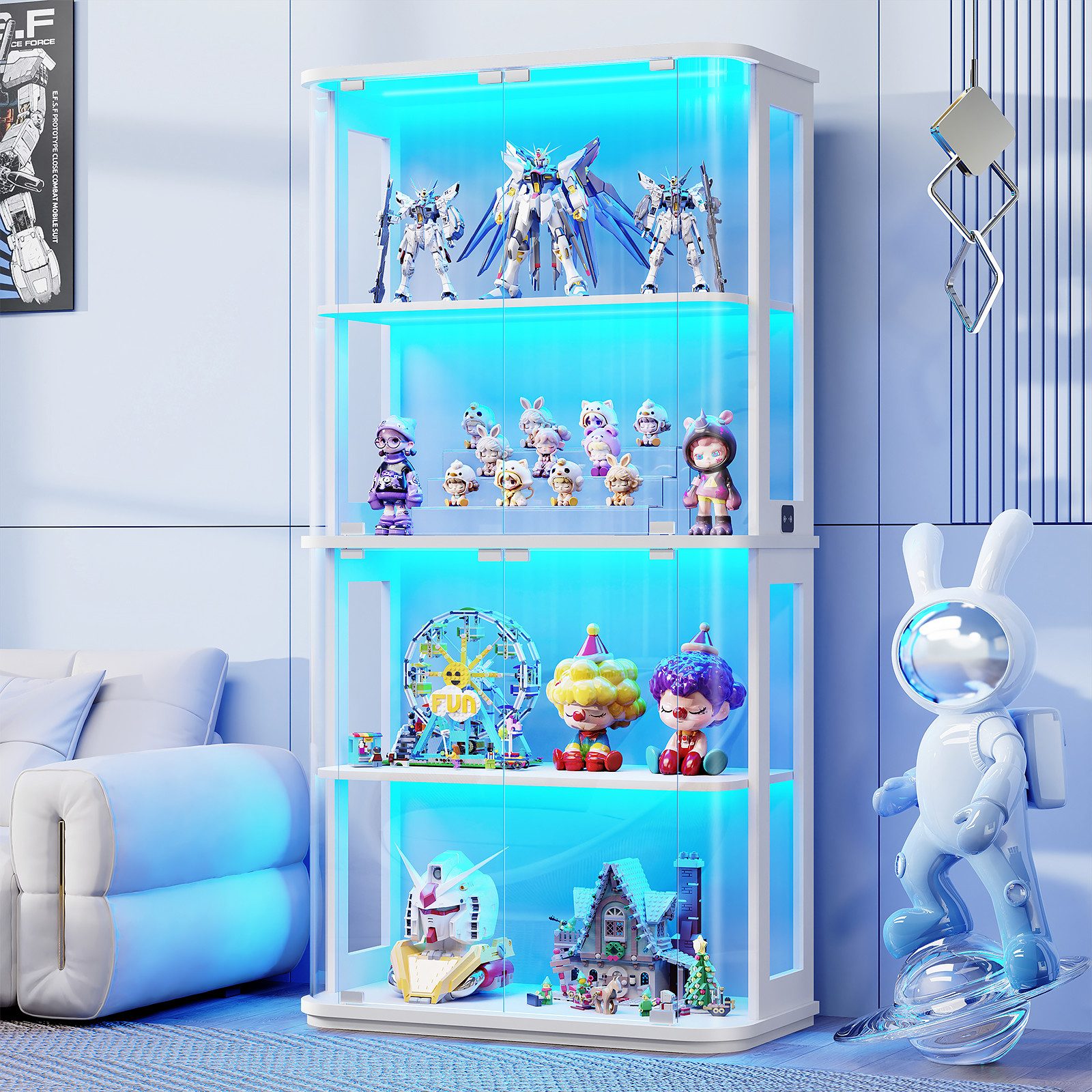 BROTTAR Glasvitrine im Runddesign 4 Ebenen mit LED Beleuchtung & Sensor (1-St) Vitrine für Figuren und Sammlungen
