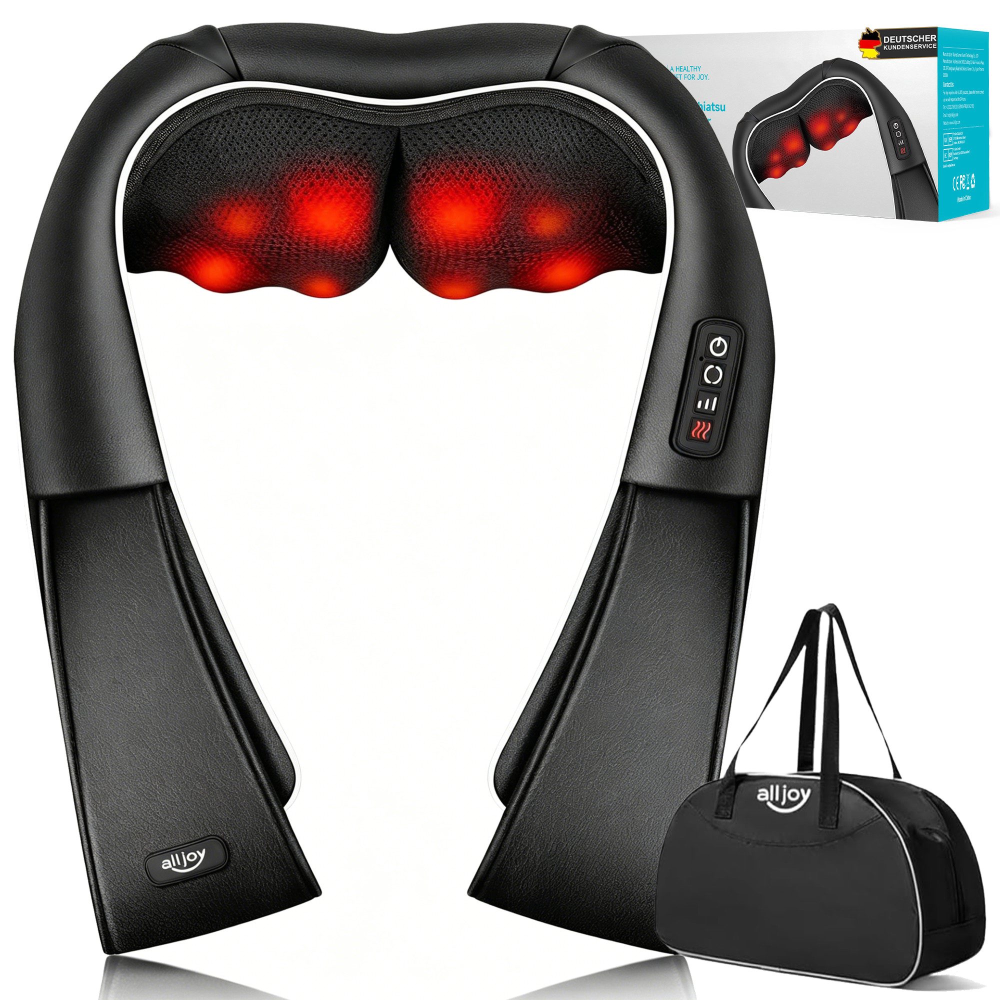 ALLJOY Nacken-Massagegerät Shiatsu Massagegerät Nacken Schulter,4D Nackenmassagegerät mit Wärme, 3 Intensitätsstufen,20 Min. Auto-Off,Massagegerät für Muskelschmerzen