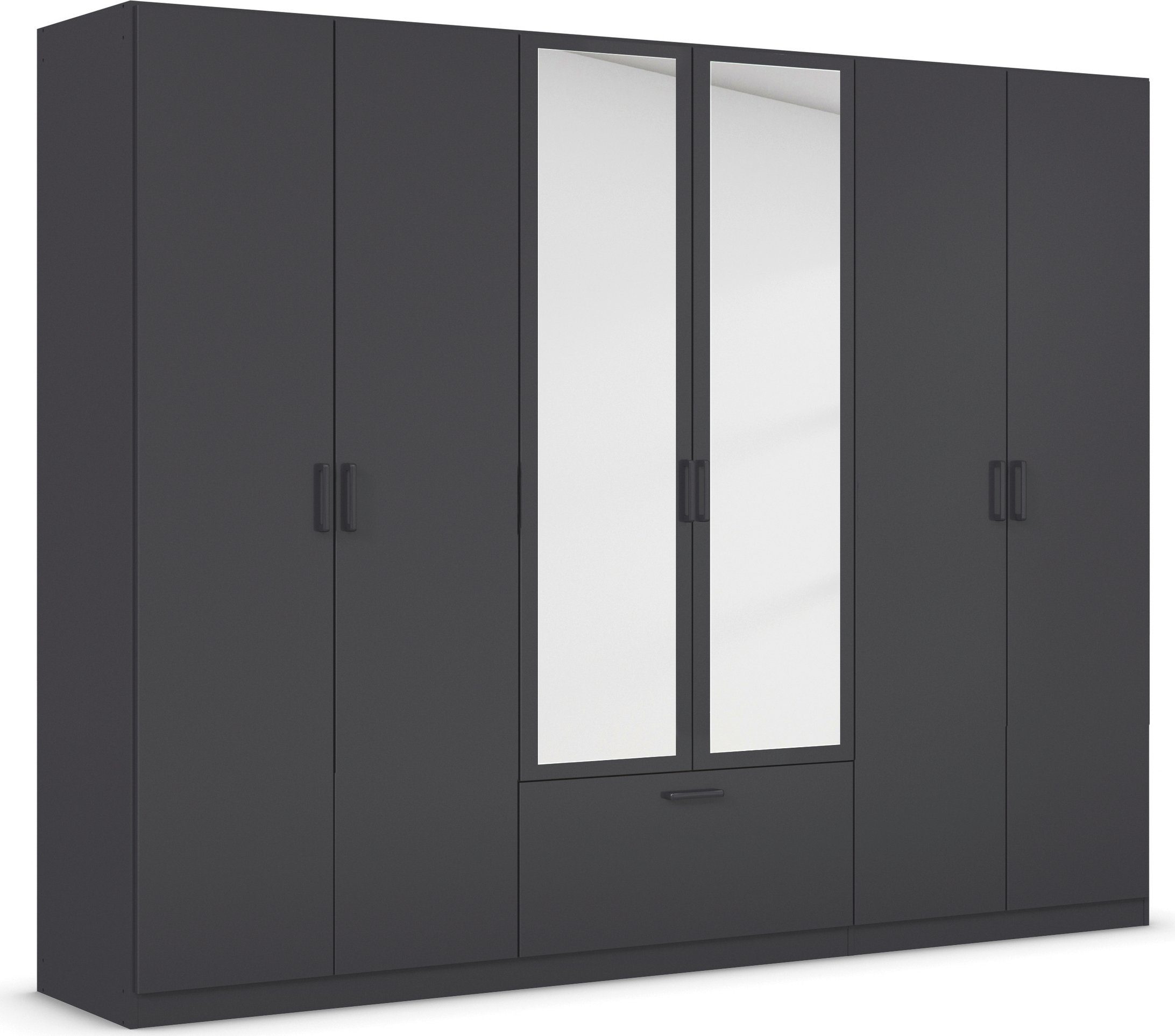 rauch Drehtürenschrank Kleiderschrank Schrank Garderobe Wäscheschrank BARI mit Spiegel mit Schubasten mittig, moderner Griff in Graumetallic MADE IN GERMANY