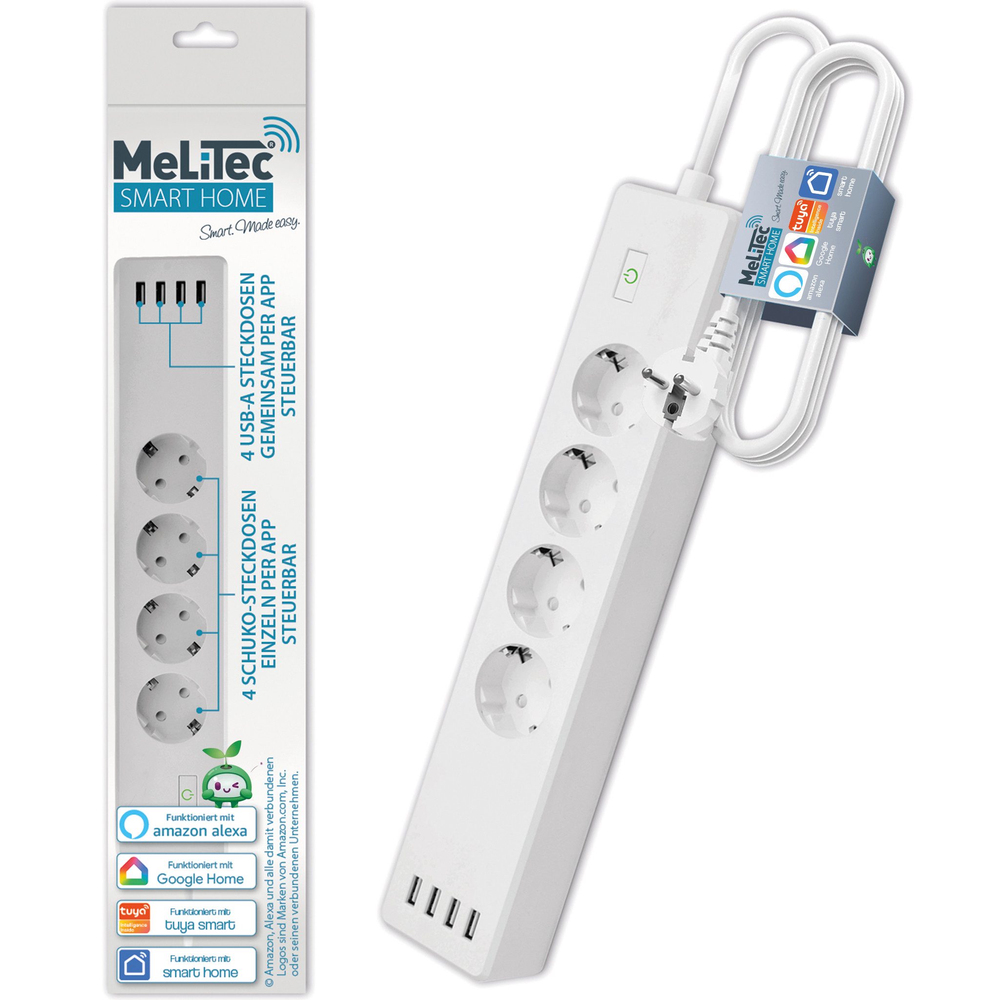 MeLiTec Smart Home Steckdosenleiste "SMART-SFG01-4H" Smarte Vierfach-Steckdosenleiste, Sendefrequenz: 2,4 GHz / Sendeleistung: max. 0,5 mW
