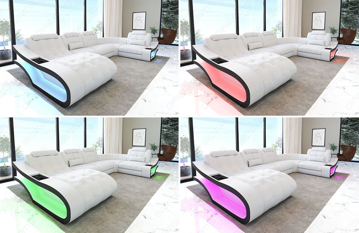 L Stoff - Bettfunktion mit LED, Sofa, Form Sofa Couch M Dreams Polster beige-schwarz Stoffsofa wahlweise Elegante mit Ecksofa