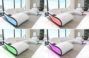 Sofa Dreams Ecksofa Stoffsofa Polster Couch Elegante M - L Form Stoff Sofa, mit LED, wahlweise mit Bettfunktion