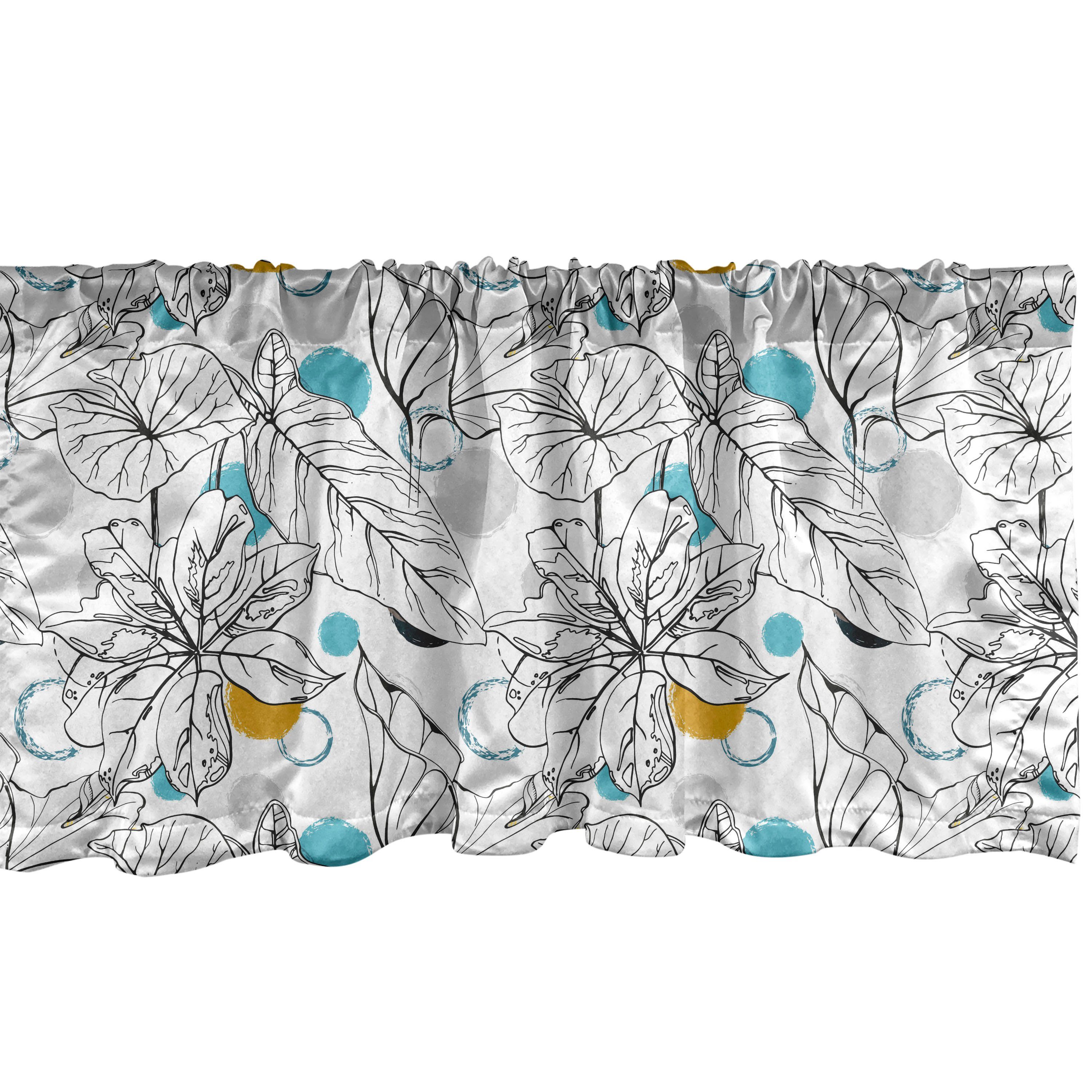Scheibengardine Vorhang Volant für Küche Schlafzimmer Dekor mit Stangentasche, Abakuhaus, Microfaser, Blumen Exotische Blatt Blume Zeichnungen