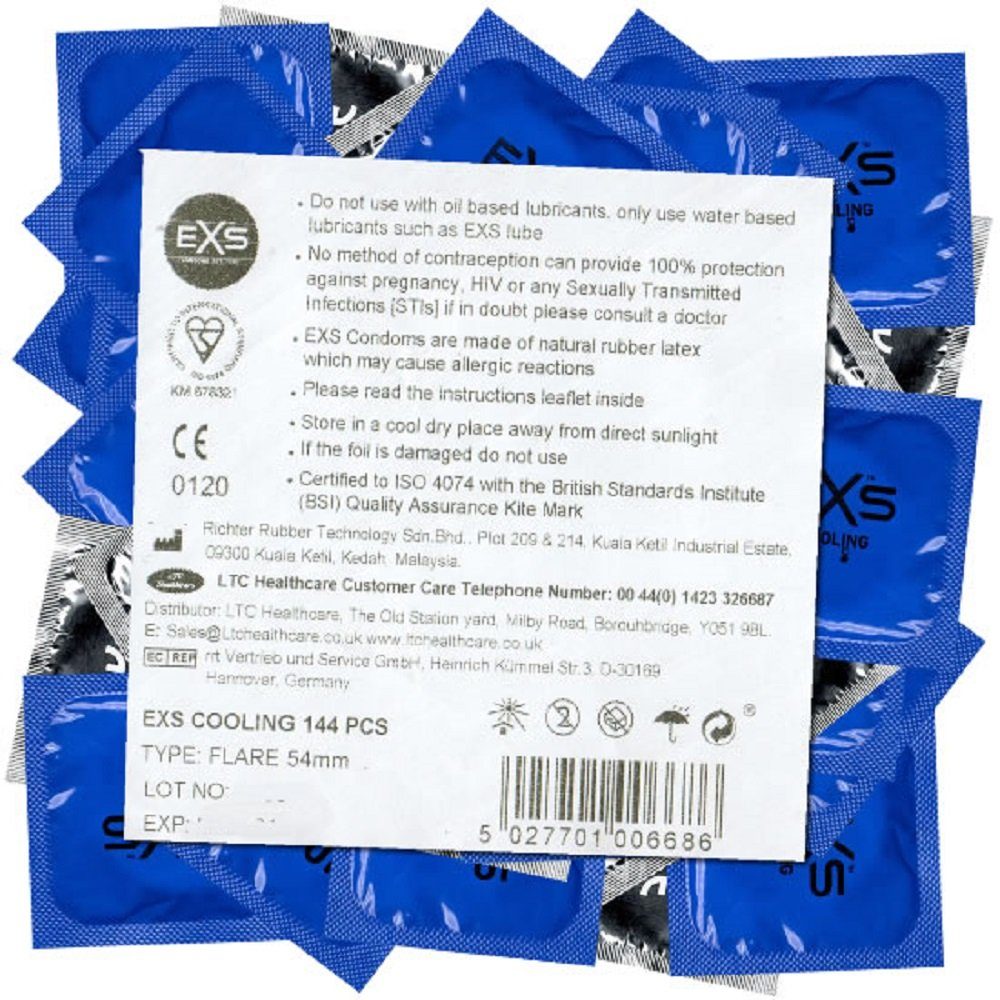 EXS Kondome Cooling - 144 erfrischende mit, Packung Kondome Kälte-Effekt mit kalte Kondome St., prickelnde