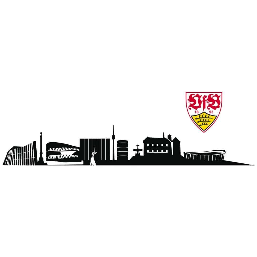 VfB Stuttgart Wandtattoo Fußball VfB Stuttgart Stadt Skyline Logo 1893 farbig Wohnzimmer, Wandbild selbstklebend, entfernbar