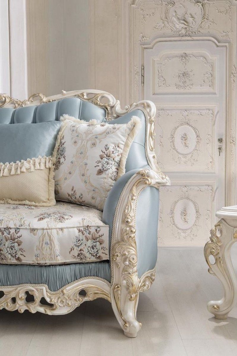 120 Weiß Hellblau cm - Sofa / Luxus / Wohnzimmer Barock dekorativen / Möbel 90 Padrino Barock x Edle 240 Kissen Wohnzimmer mit Gold x Sofa H. Creme Casa