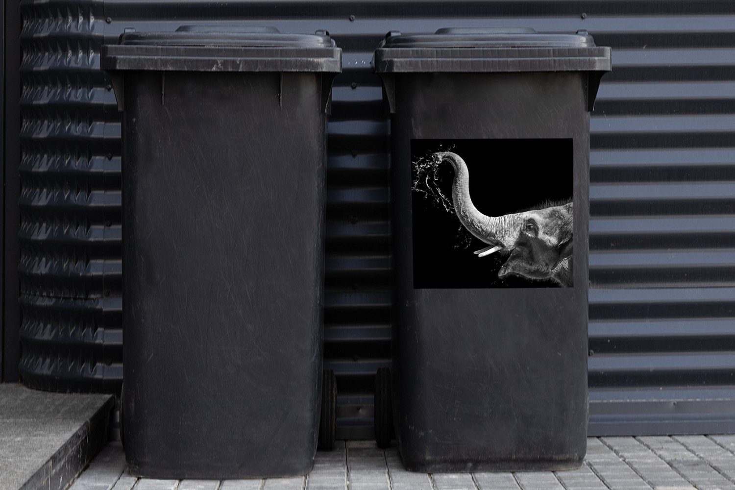 MuchoWow Wandsticker Porträt St), - Sticker, und Tiere Mülleimer-aufkleber, Container, Elefant - Schwarz (1 Mülltonne, weiß - Abfalbehälter