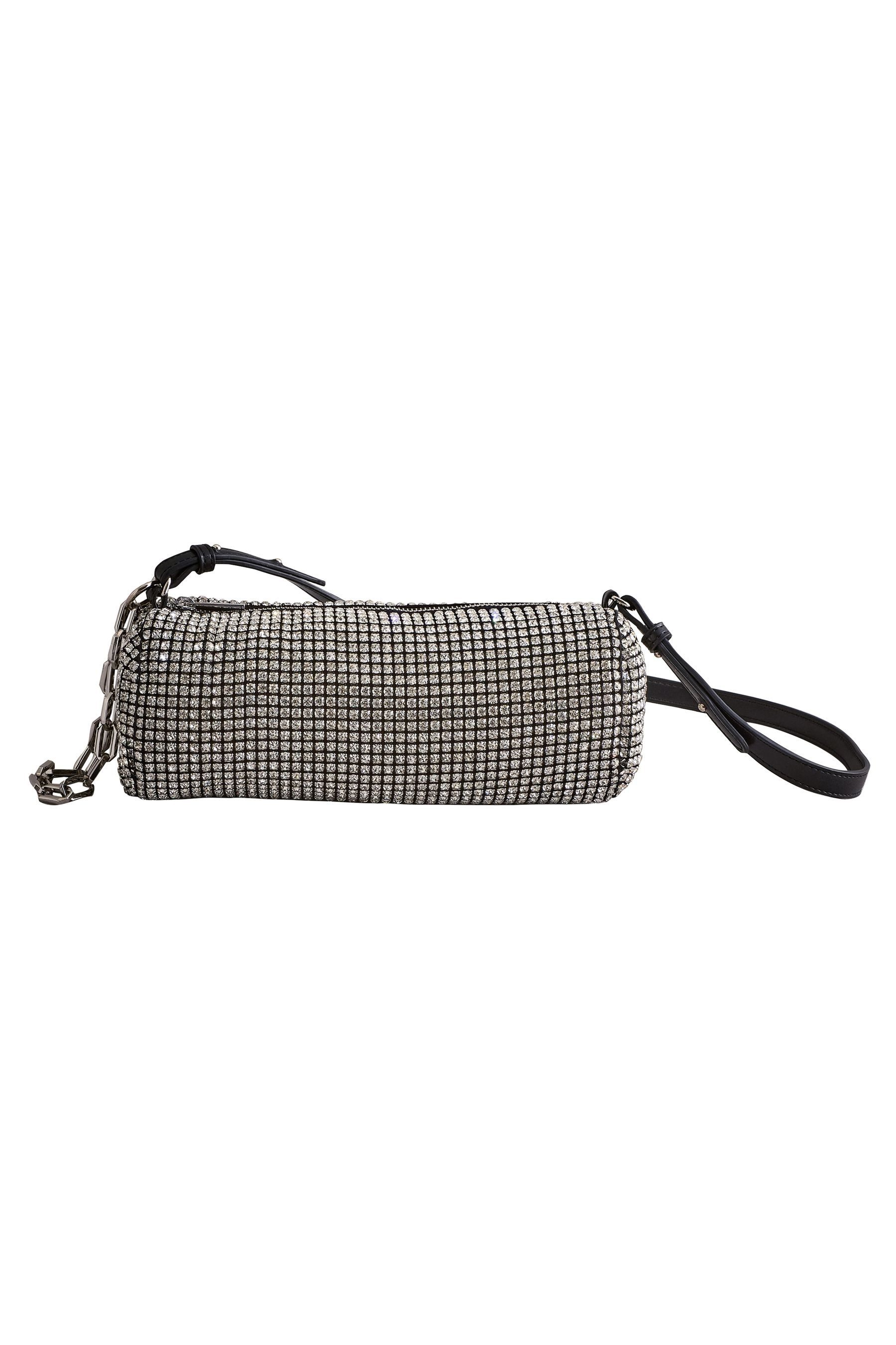 Schultertasche Ana Glitzernde Fass-Schultertasche aus Leder