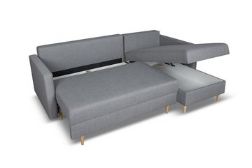 Beautysofa Ecksofa Sigurd, 226 cm Ecke für Wohnzimmer, im skandinavischen Stil, Polsterecke mit Schlaffunktion und Bettkasten