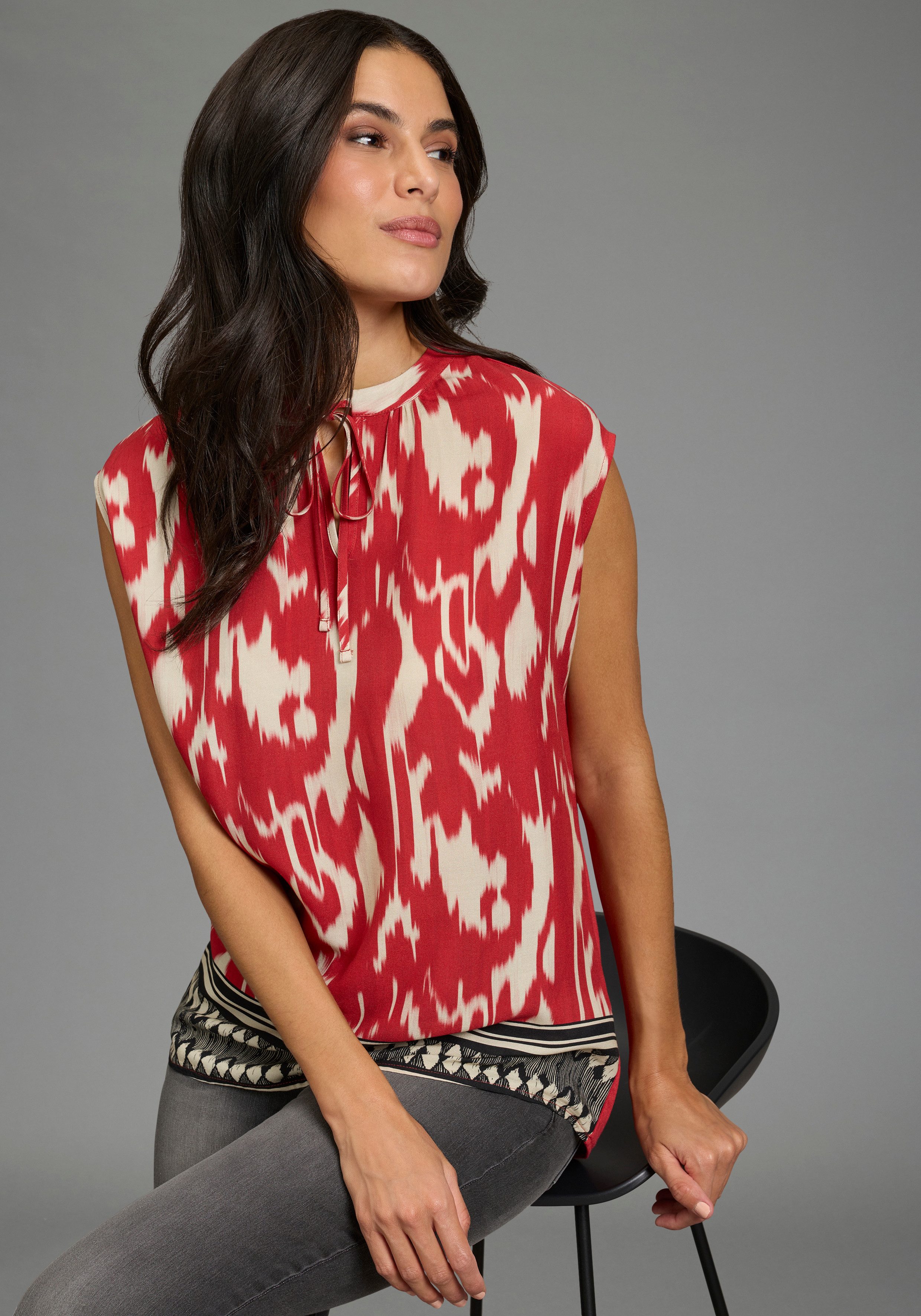 Laura Scott Shirtbluse gemustert mit Bordüren-Print, Kurzarm, aus Viskose
