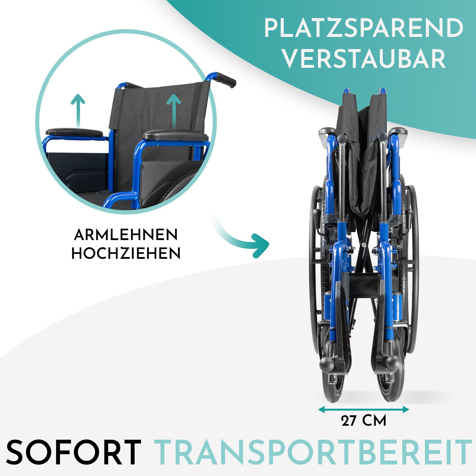 MOBILITY Plus+ Rollstuhl RIO - faltbarer & leichter Greifreifen-Rollstuhl, Transportrollstuhl m. Schiebegriffe, Fußstützen & Armlehnen klappbar