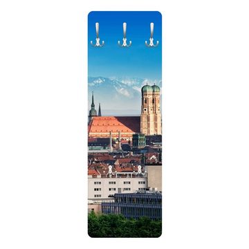 Bilderdepot24 Garderobenpaneel blau Städte Skyline München Design (ausgefallenes Flur Wandpaneel mit Garderobenhaken Kleiderhaken hängend), moderne Wandgarderobe - Flurgarderobe im schmalen Hakenpaneel Design