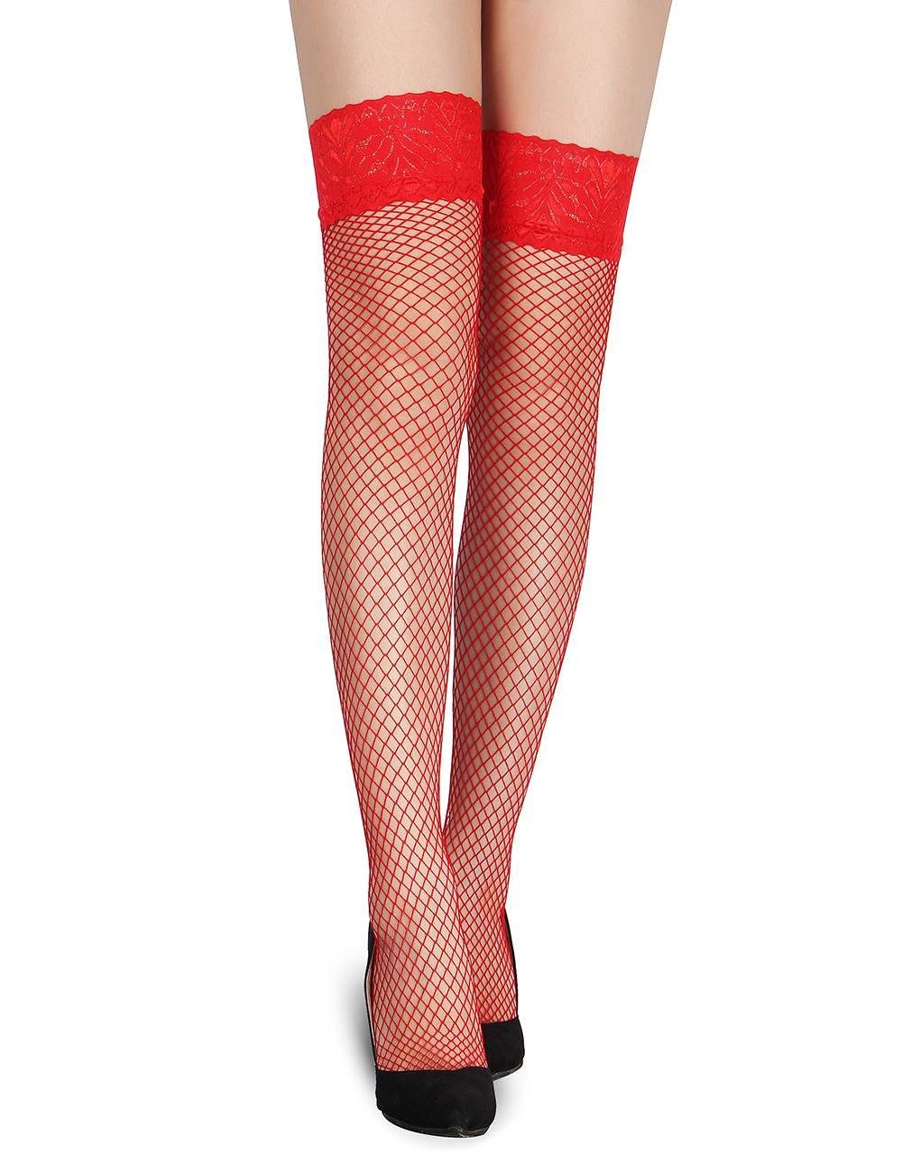 Lau-Fashion Strapsstrümpfe Damen Netz Halterlos Overknees Nylon Gogo Girl Schwarz M-XL