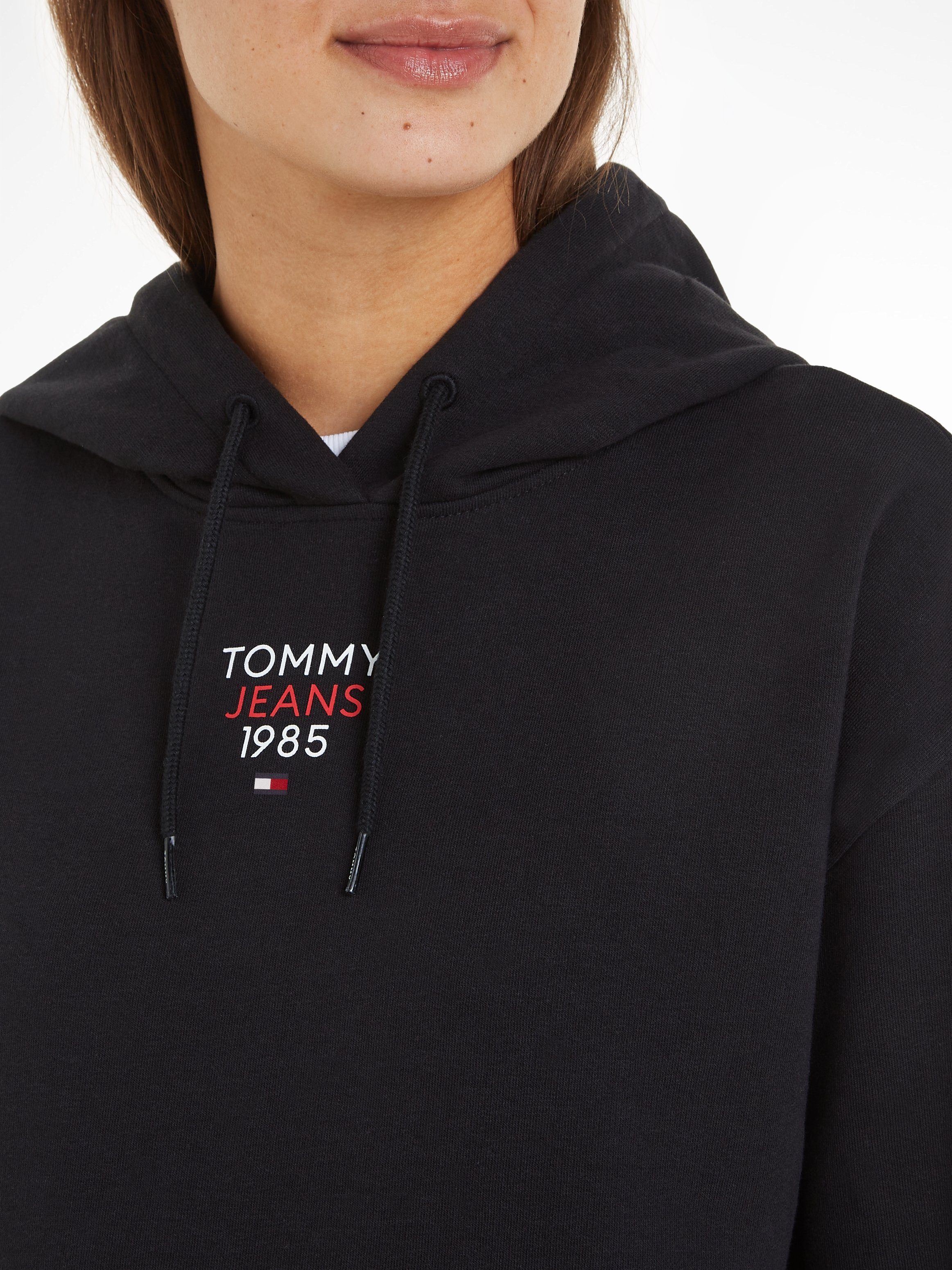 Black Markenlabel Tommy ESSENTIAL LOGO1 RLX TJW EXT Kapuzensweatshirt Jeans mit HOOD Stickerei