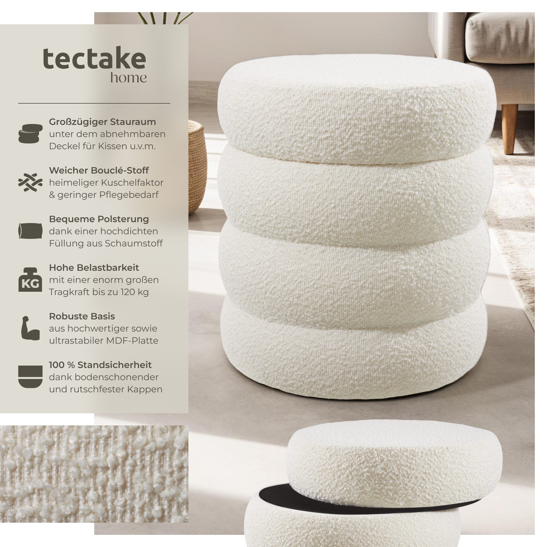 tectake Sitzhocker Schminkhocker Altu, gepolstert, Stauraum, günstig online kaufen