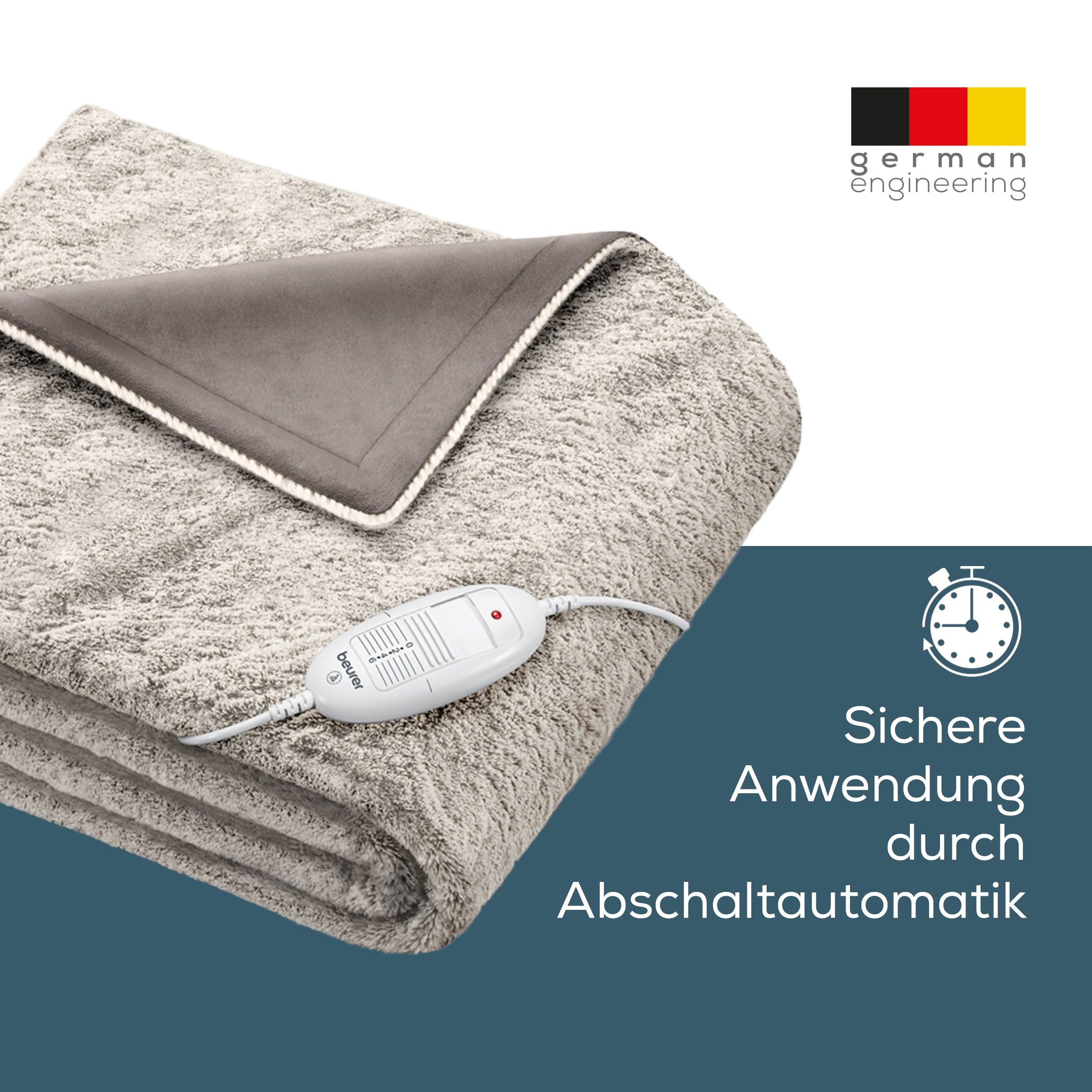 BEURER Heizdecke HD 75 nordic taupe, elektrische Wärmedecke zum Einkuscheln, 6 Temperaturstufen, kuscheliges Material, maschinenwaschbar