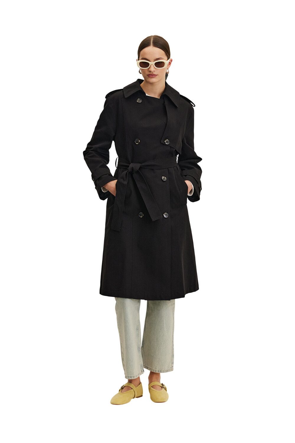 MANUKA Trenchcoat ANIKA DOPPELREIHENDER TRENCHMANTEL MIT GÜRTEL, SCHWARZ