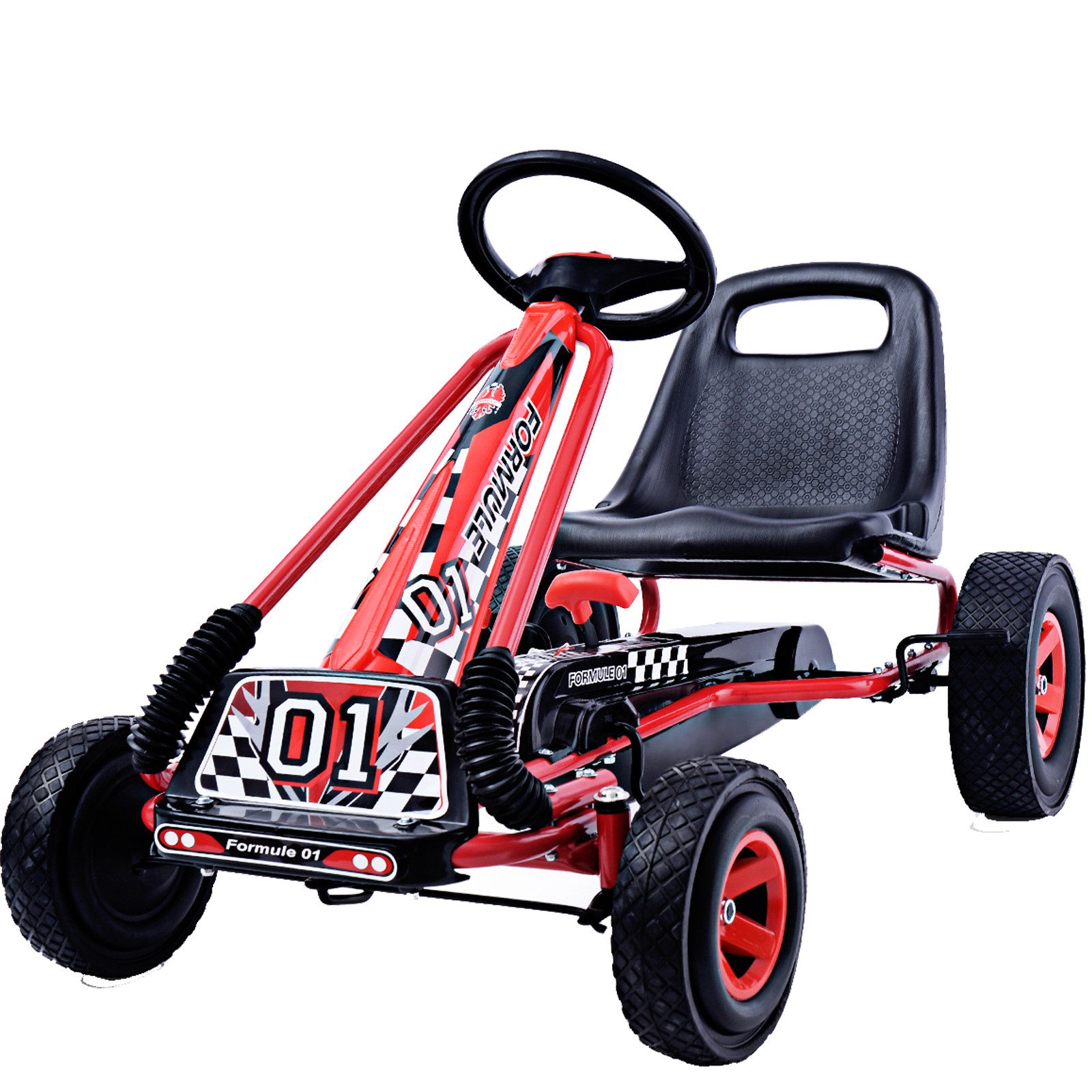 COSTWAY Go-Kart Tretauto, Pedalfahrzeug, mit Handbremse, verstellbarer Sitz