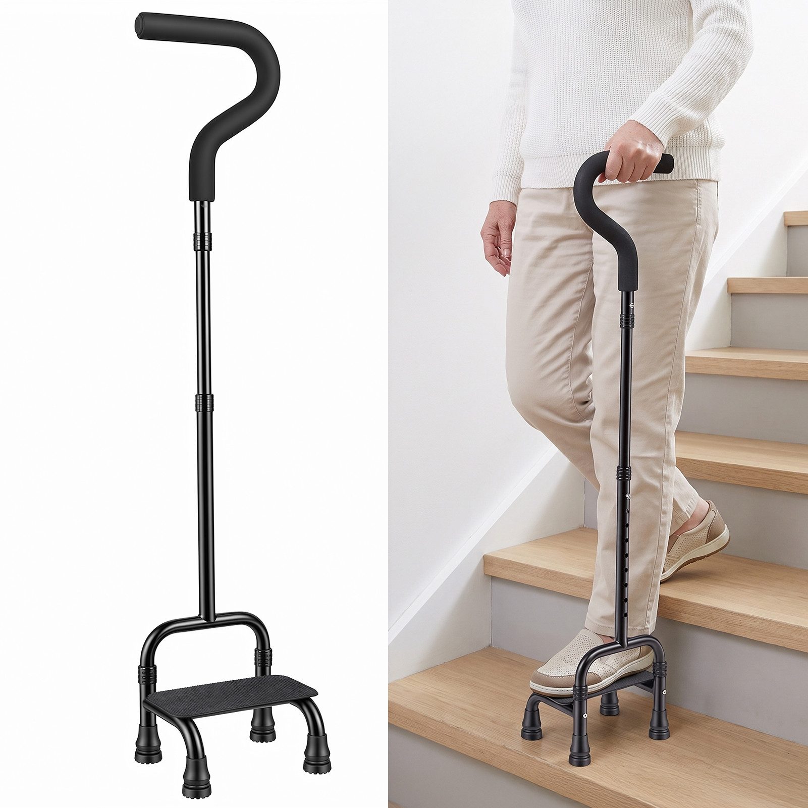 Rutaqian Gehstock Treppensteighilfe Gehstock für Senioren, Treppenstock höhenverstellbar, 9-fach höhenverstellbar von 79 bis 99 cm