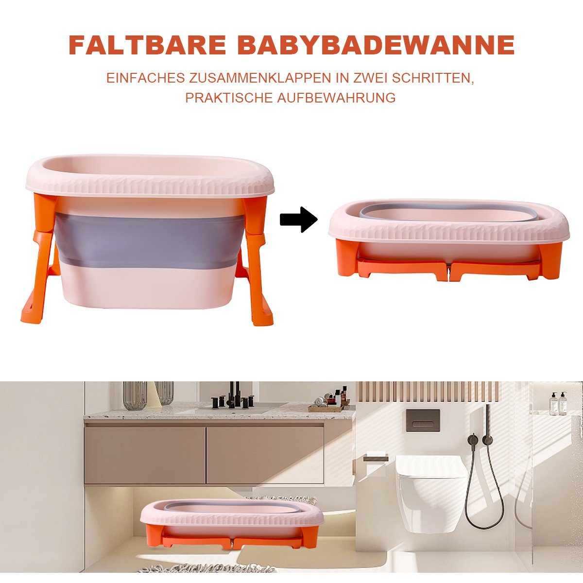 für und Jahre Faltbare 3-in-1 Kinder Dusche, (Tragbare Wanne Badewanne Seven 0-6 orange Faltbar Badewannensitz für Badewanne Kinder, Babybadewanne Schwimmbad), Summer Duschrille Comfort für mit