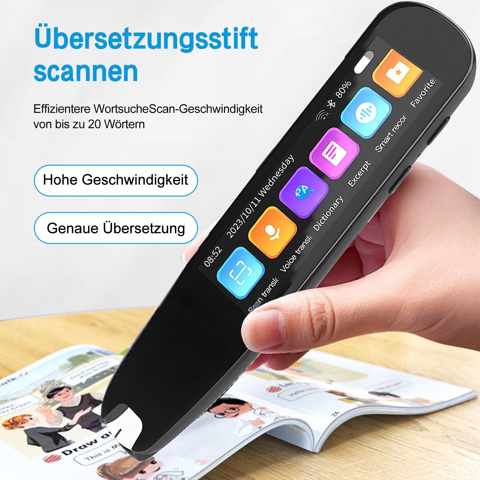 MOPUEA Sprachcomputer Übersetzungs Scanstift Smart Übersetzer Mobiler Scanner Übersetzer, mit 131 Online und 12 Offline Sprachen