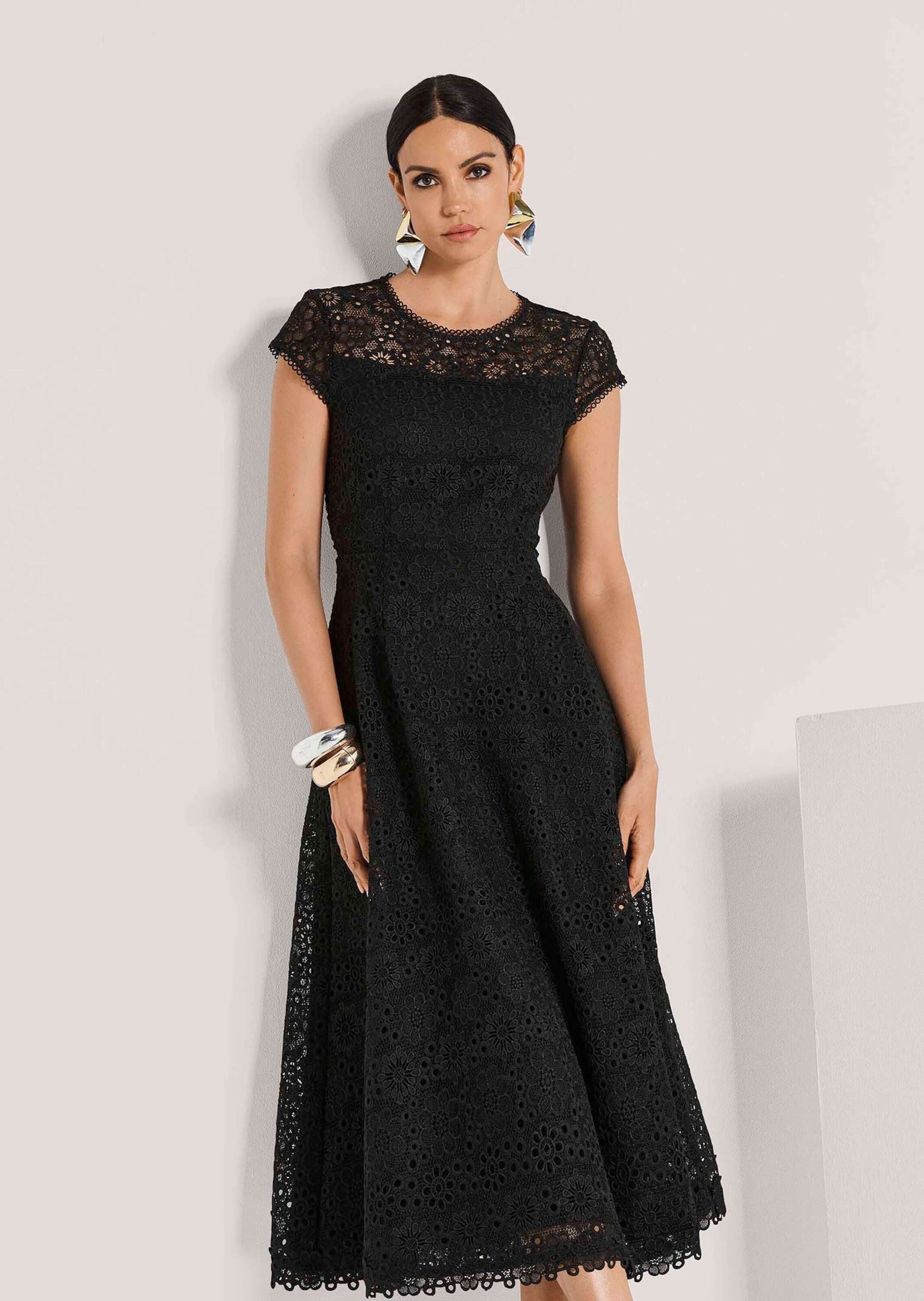 MADELEINE Maxikleid Romantisches Festtagskleid mit Spitzenborte Ärmelloses Spitzenkleid mit schwingendem Rock und Rundhals