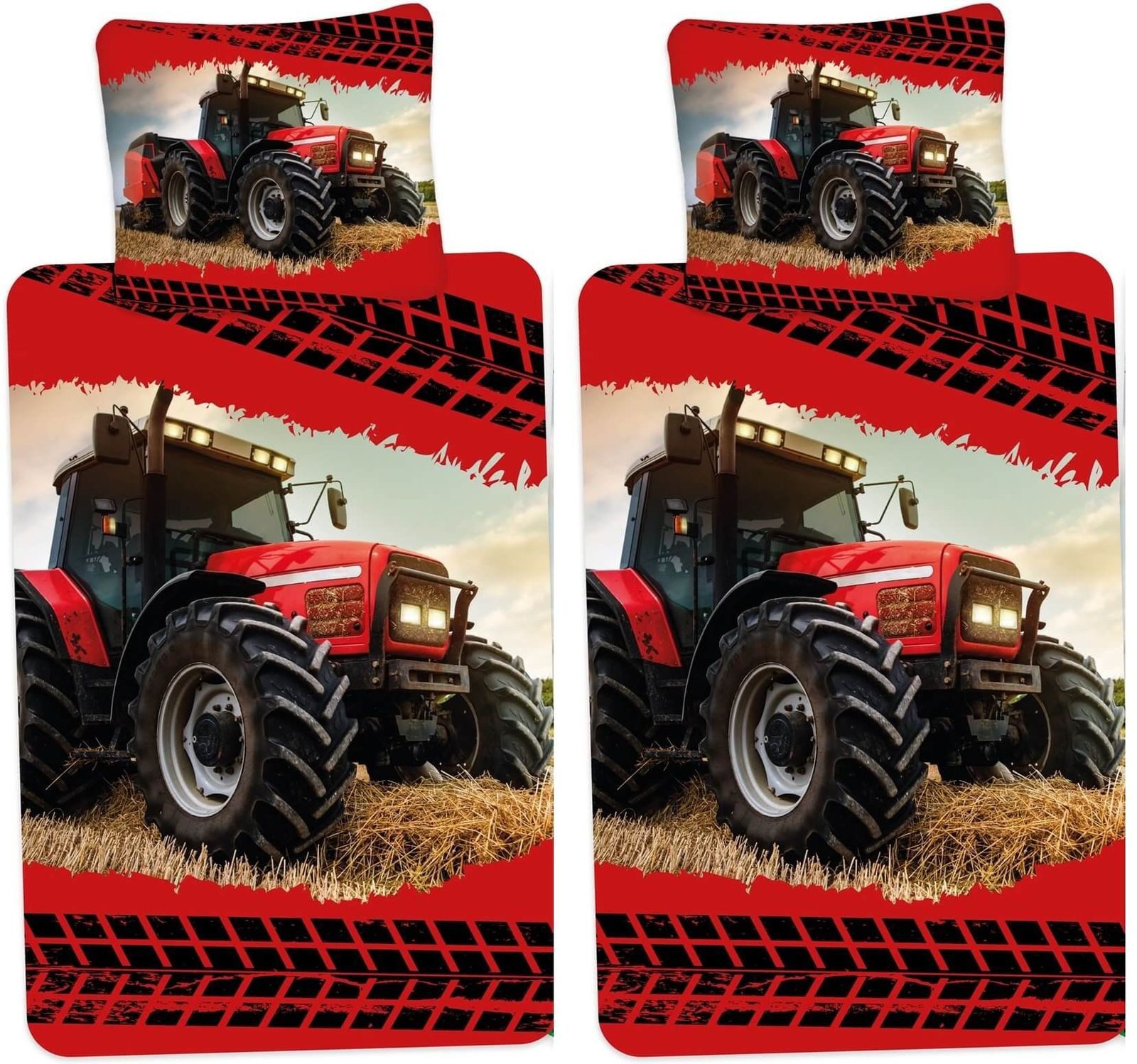 Jerry Fabrics Bettwäsche Traktor - Partner-Bettwäsche Wendemotiv Doppelbett, 135x200 & 80x80, Baumwolle, 100% Baumwolle