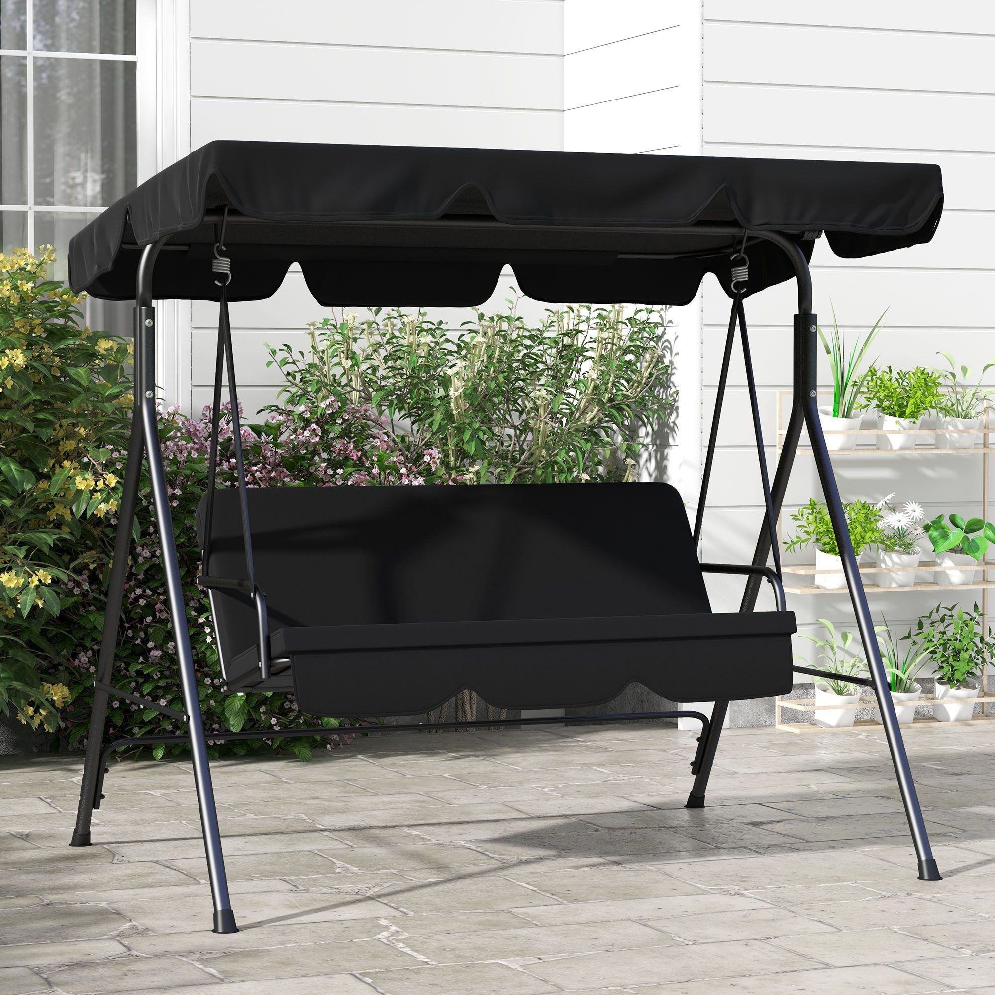 CHICFURN Hollywoodschaukel 172x 110x153cm 3-Sitzer mit verstellbarem Dach, belastbar bis 200 kg, 3-Sitzer, schwenkbare Sonnendach, Packung, 1 tlg., Gartenschaukel für Garten – gemütliche Sitzgelegenheit im Freien