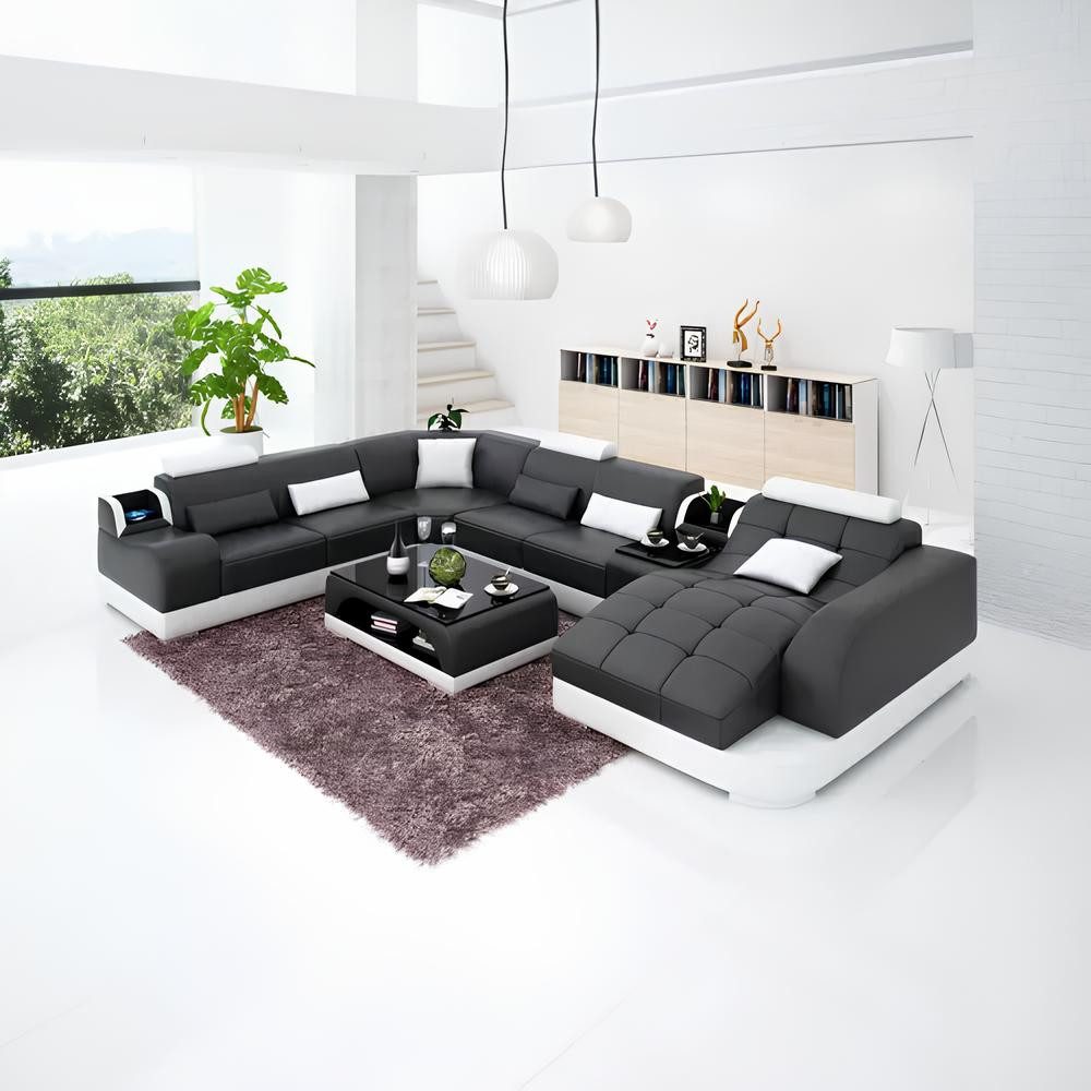Xlmoebel Wohnlandschaft Elegante Ledereckcouch in U-Form für stilvolles Wohnen, Hergestellt in Europa