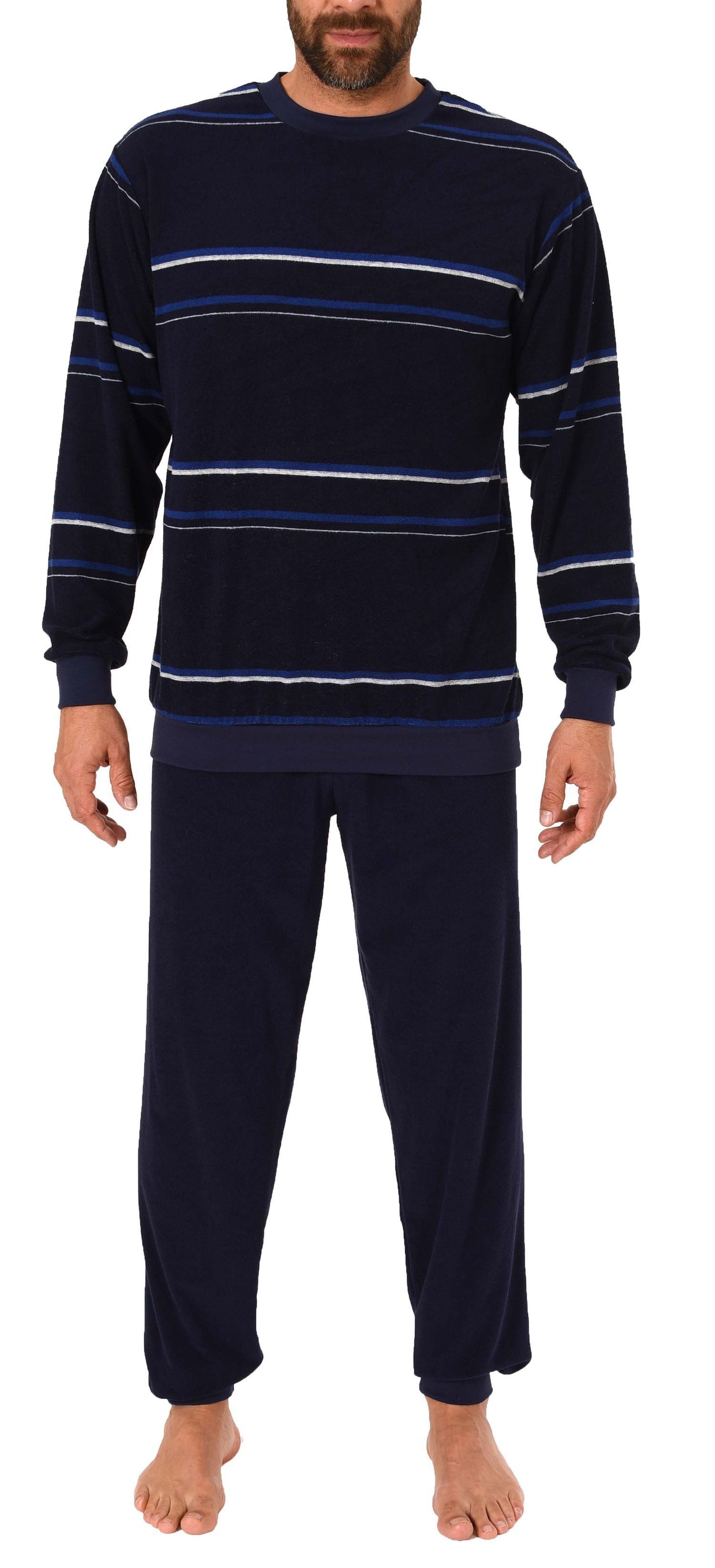 Pyjama Herren Frottee Schlafanzug mit Bündchen, - auch in Übergrößen