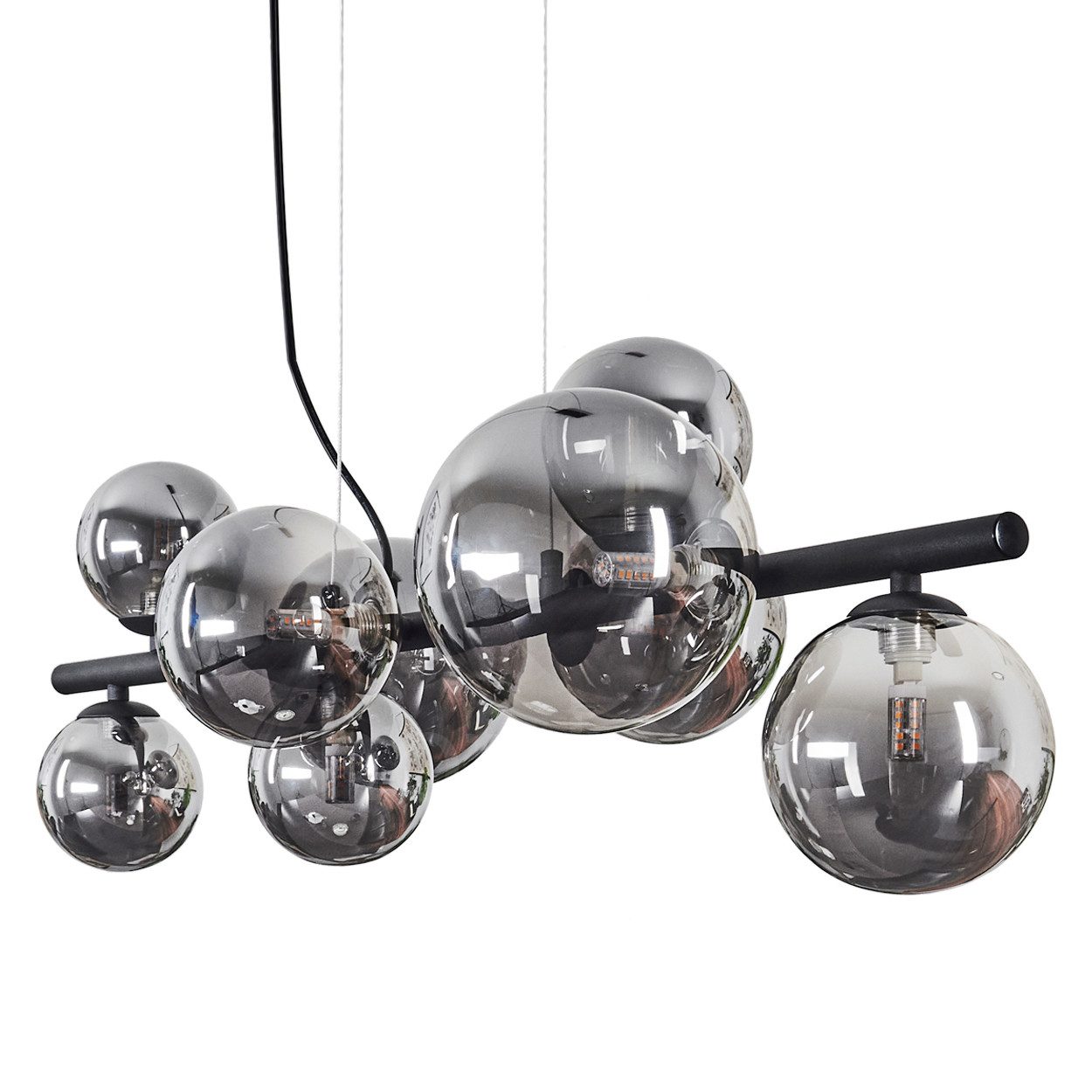 hofstein Pendelleuchte »Isorella« moderne Pendellampe aus Metall/Glas in Schwarz/Rauchfarben, ohne Leuchtmittel, 3000 Kelvin, Hängeleuchte m. Schirmen Echtglas, 720 Lumen