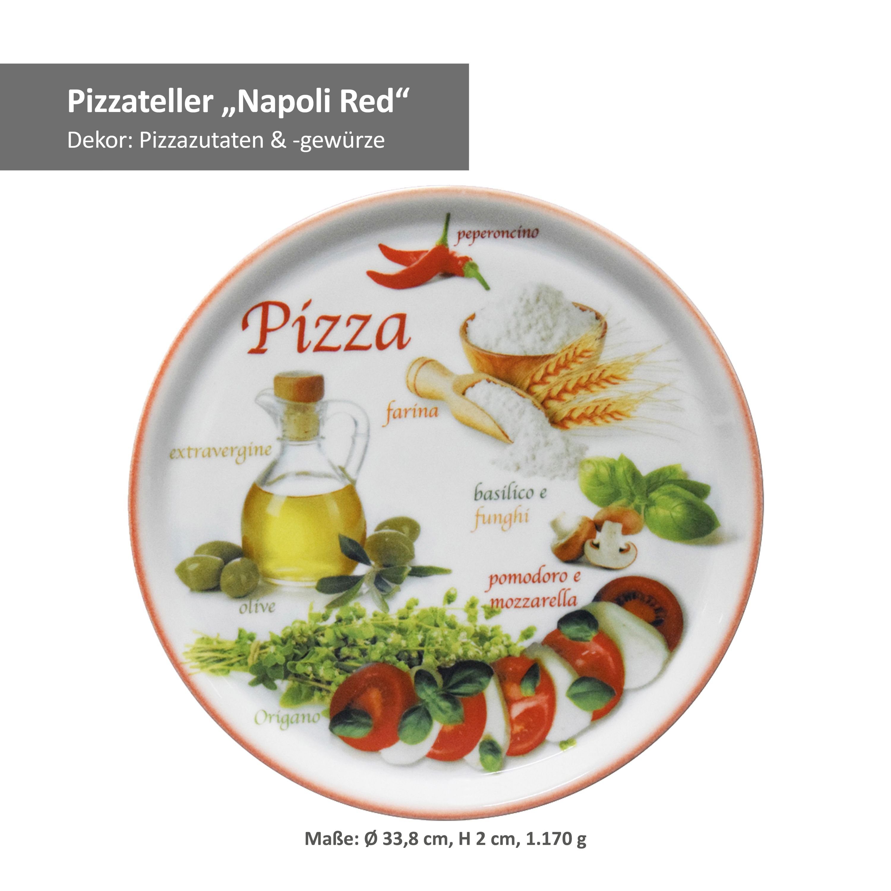 33,8 Red Ø Porzellan Set Green Platte 4er & cm Pizzateller MamboCat Napoli Pizzateller